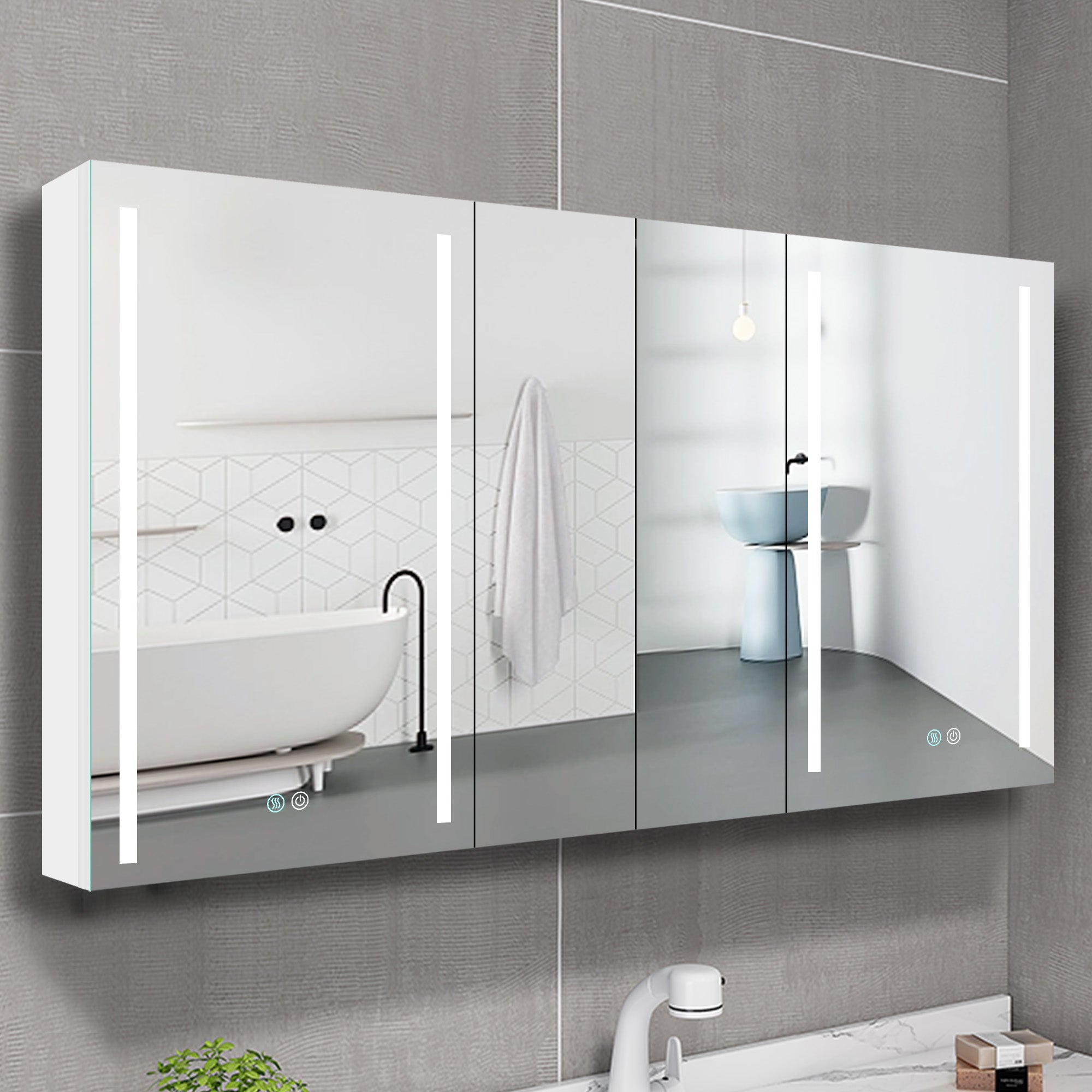 40 in. W x 30 in. H Aluminum Surface Mount Medicine Cabinet with Two Doors and Mirror and Glass Shelf