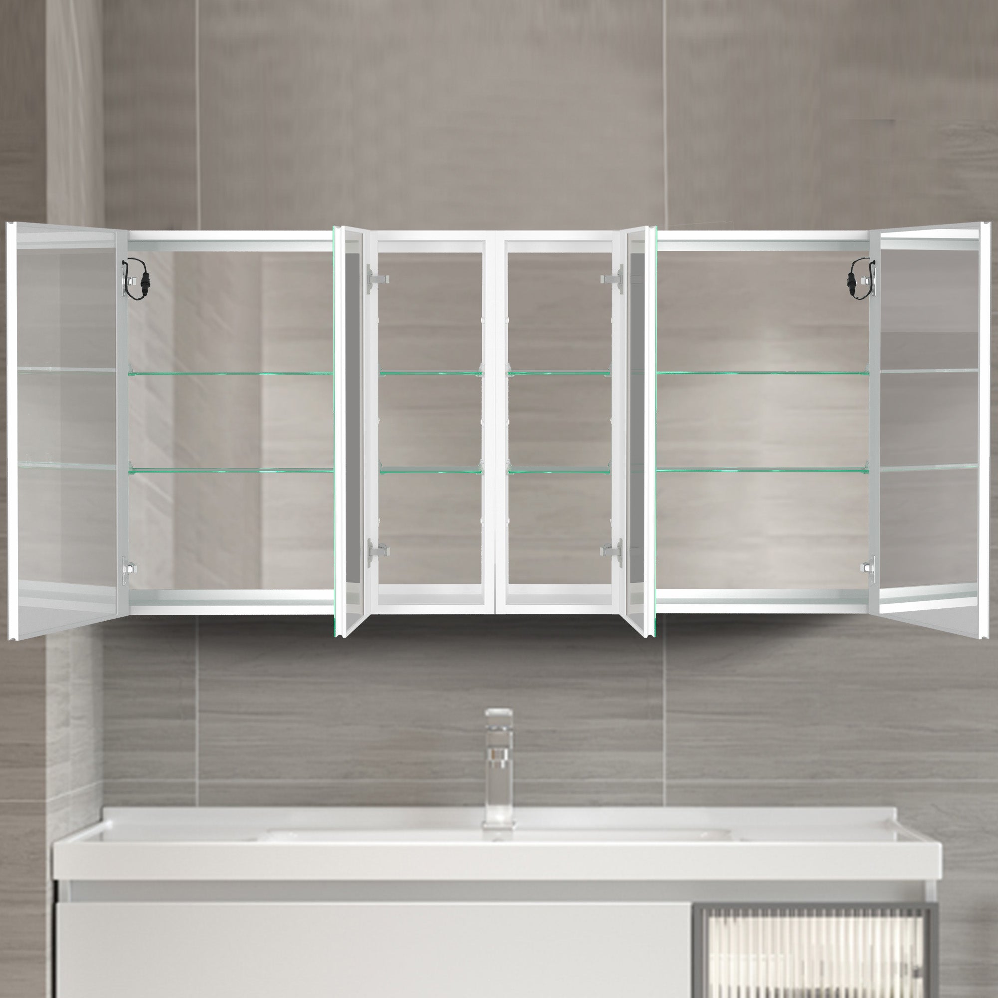 40 in. W x 30 in. H Aluminum Surface Mount Medicine Cabinet with Two Doors and Mirror and Glass Shelf