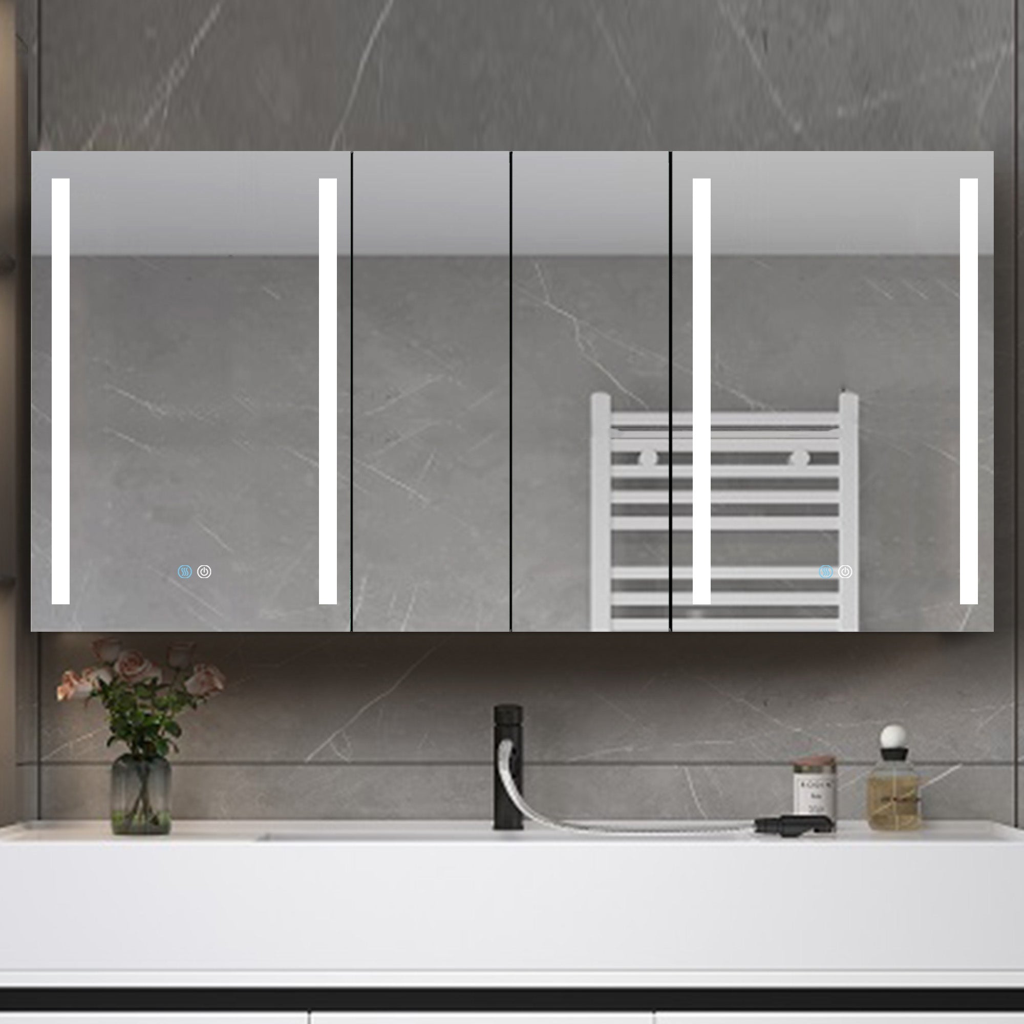 40 in. W x 30 in. H Aluminum Surface Mount Medicine Cabinet with Two Doors and Mirror and Glass Shelf