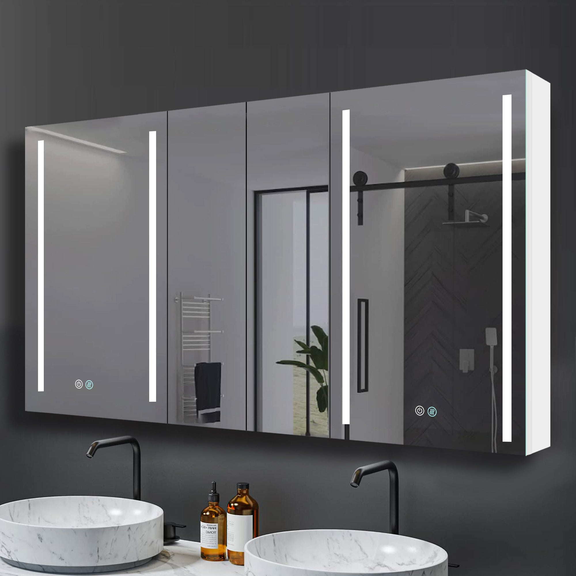 40 in. W x 30 in. H Aluminum Surface Mount Medicine Cabinet with Two Doors and Mirror and Glass Shelf