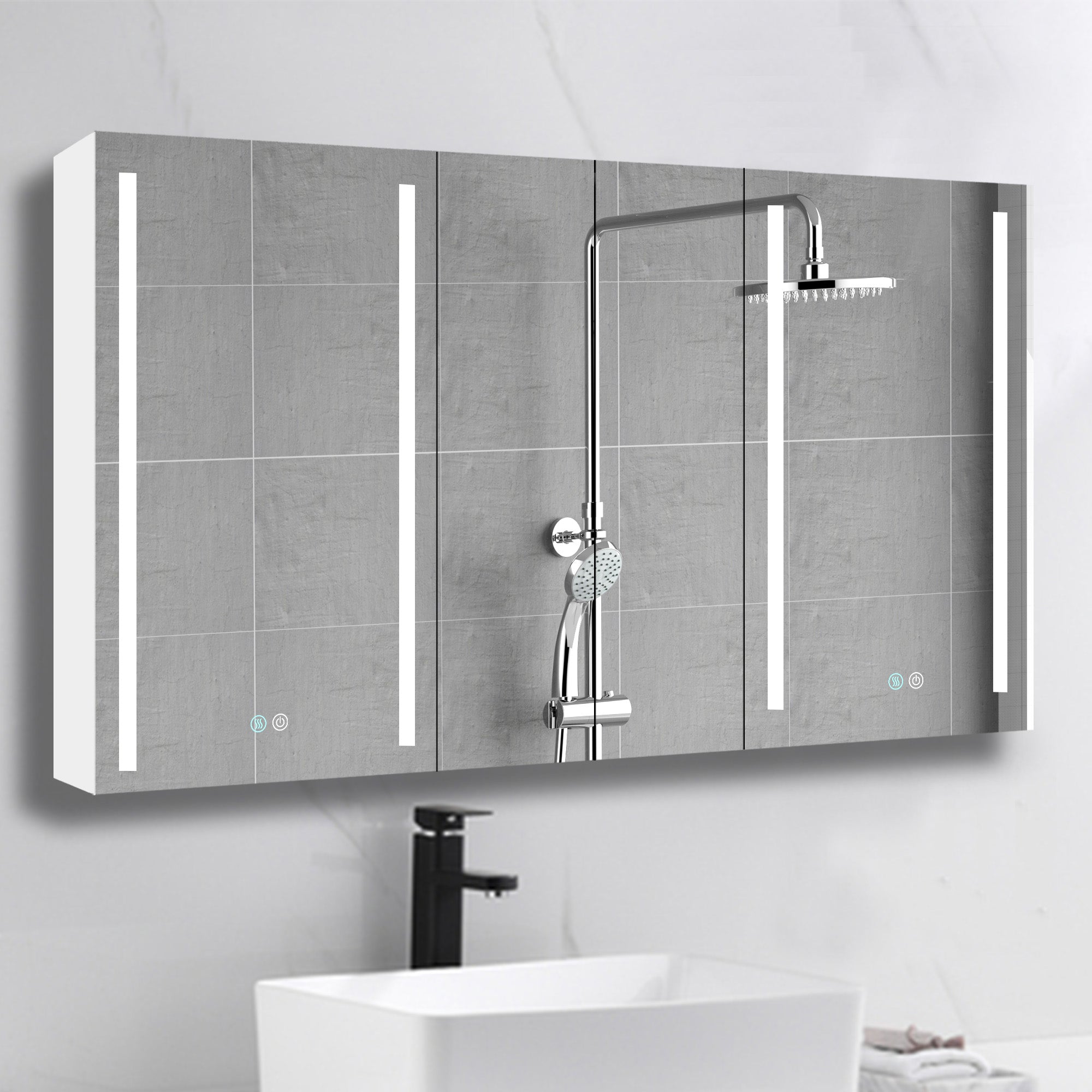 40 in. W x 30 in. H Aluminum Surface Mount Medicine Cabinet with Two Doors and Mirror and Glass Shelf