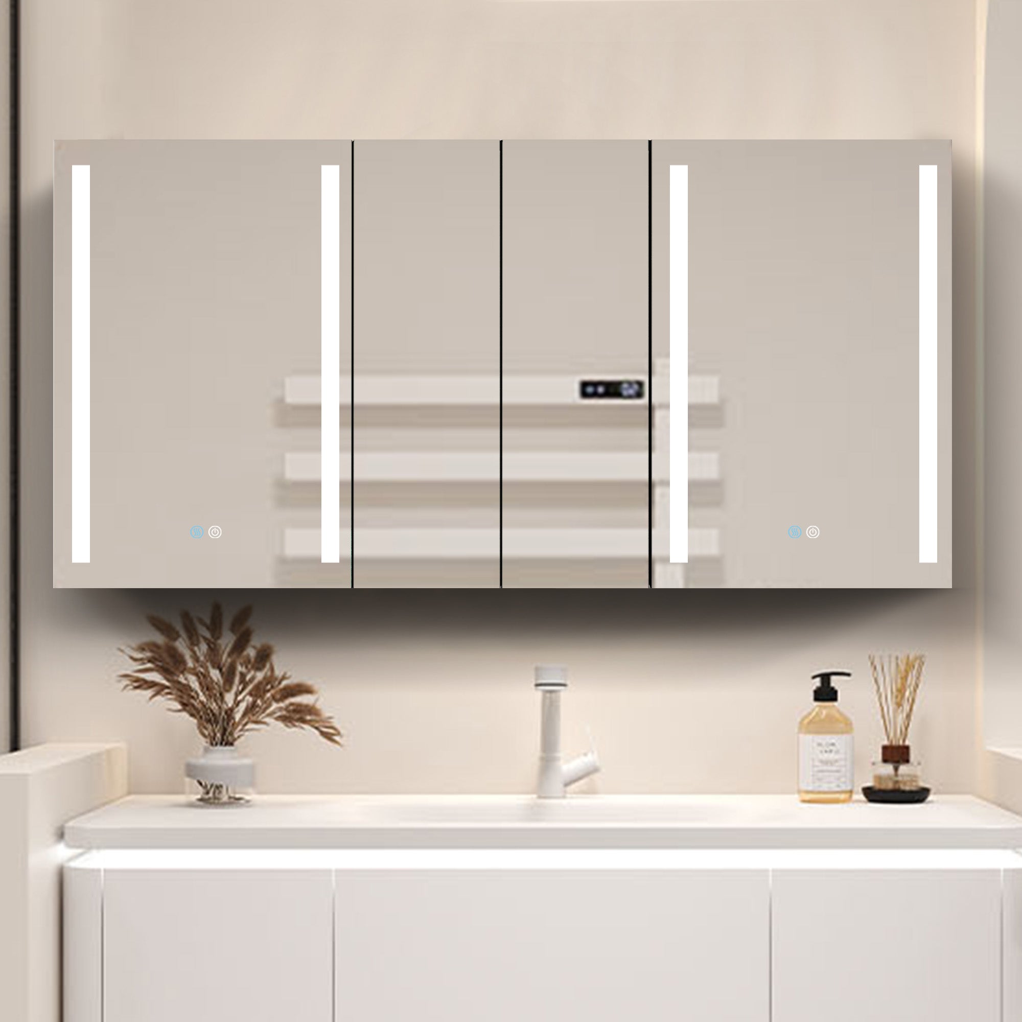 40 in. W x 30 in. H Aluminum Surface Mount Medicine Cabinet with Two Doors and Mirror and Glass Shelf