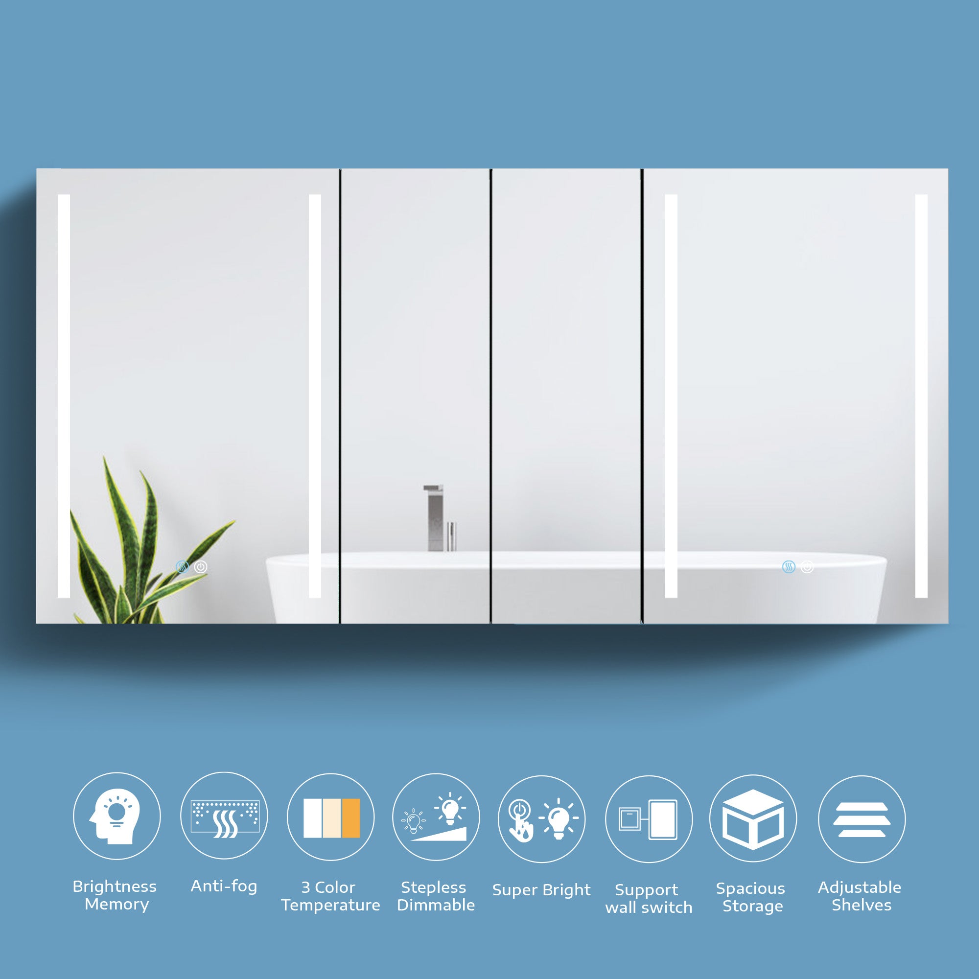 40 in. W x 30 in. H Aluminum Surface Mount Medicine Cabinet with Two Doors and Mirror and Glass Shelf