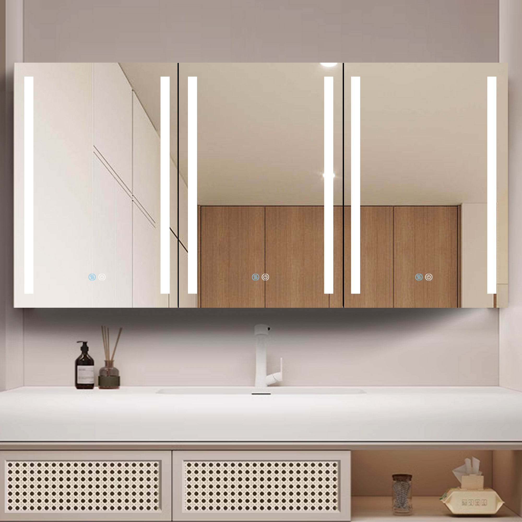 40 in. W x 30 in. H Aluminum Surface Mount Medicine Cabinet with Two Doors and Mirror and Glass Shelf