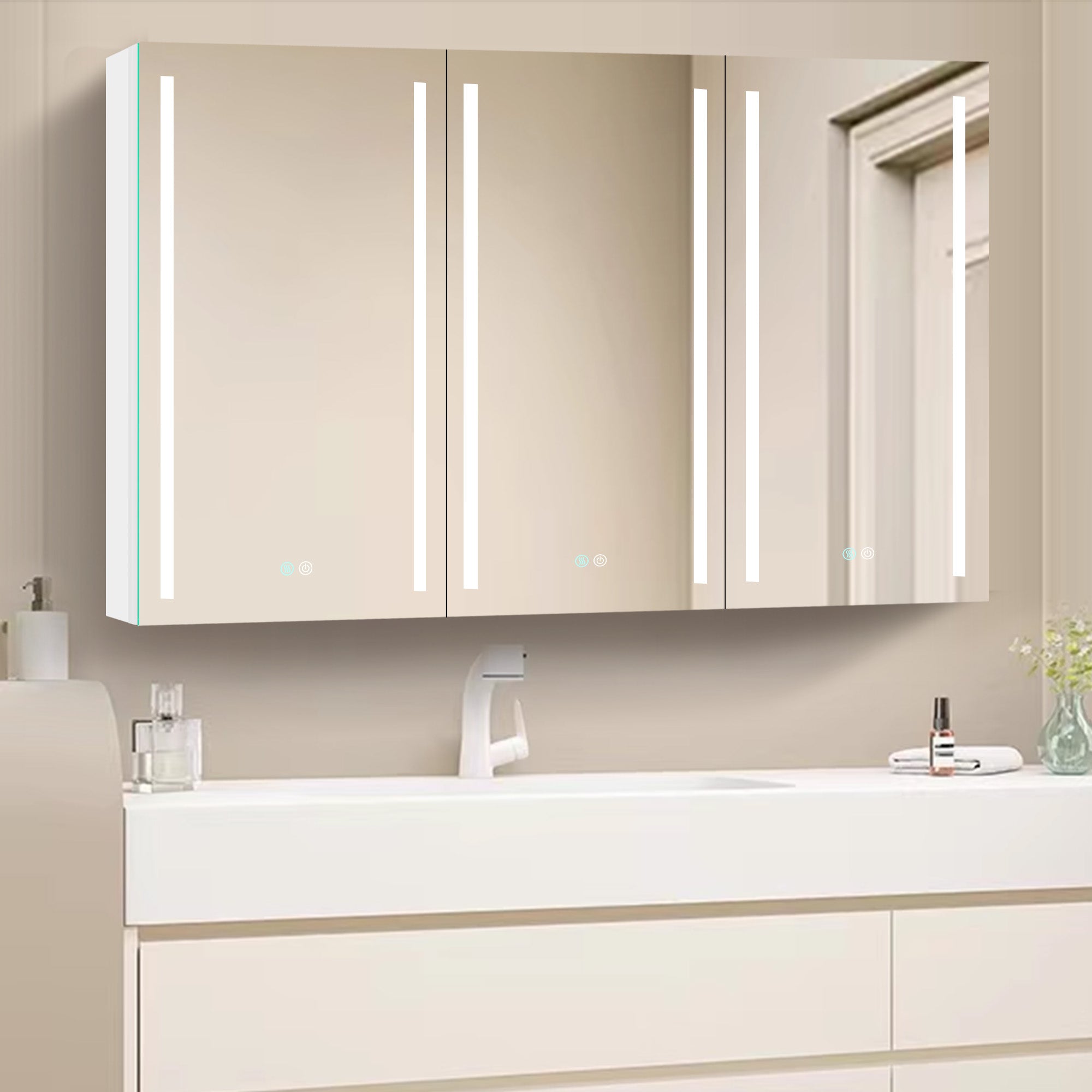 40 in. W x 30 in. H Aluminum Surface Mount Medicine Cabinet with Two Doors and Mirror and Glass Shelf