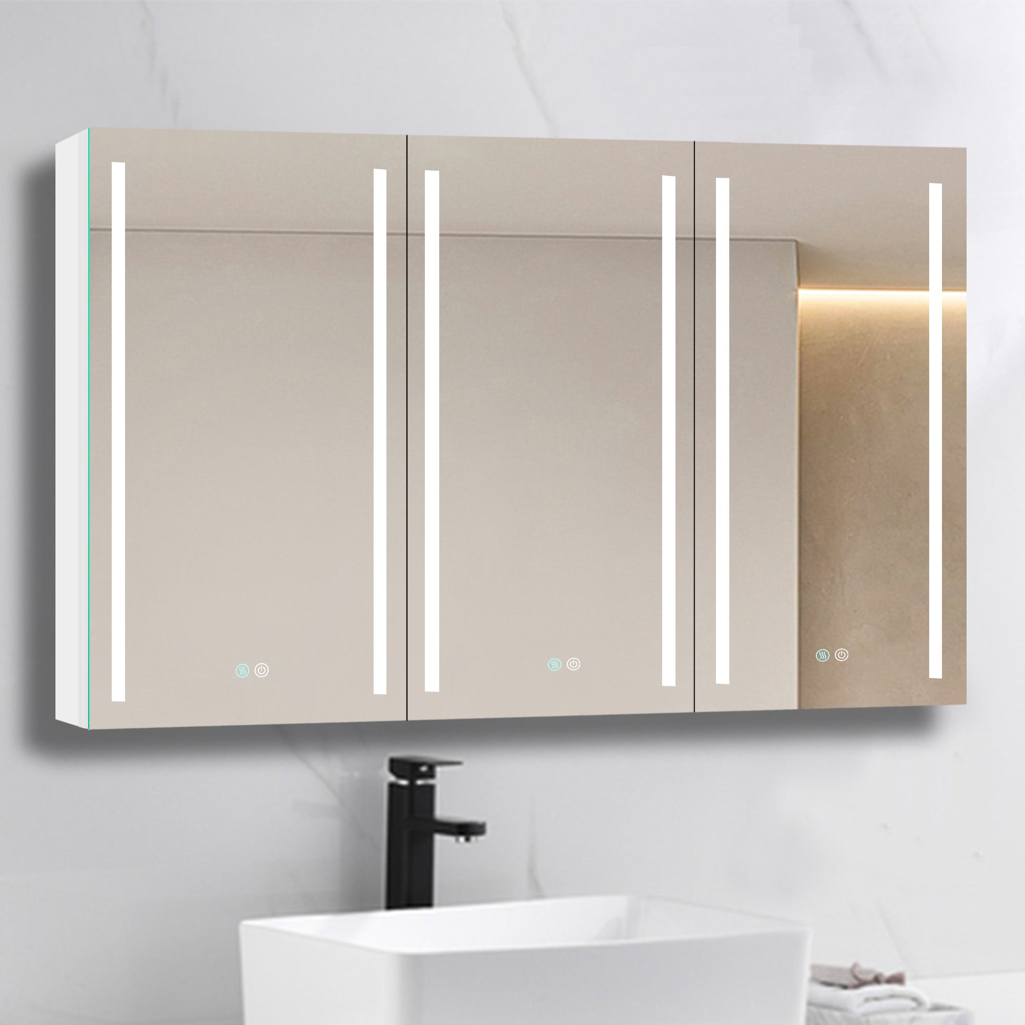 40 in. W x 30 in. H Aluminum Surface Mount Medicine Cabinet with Two Doors and Mirror and Glass Shelf