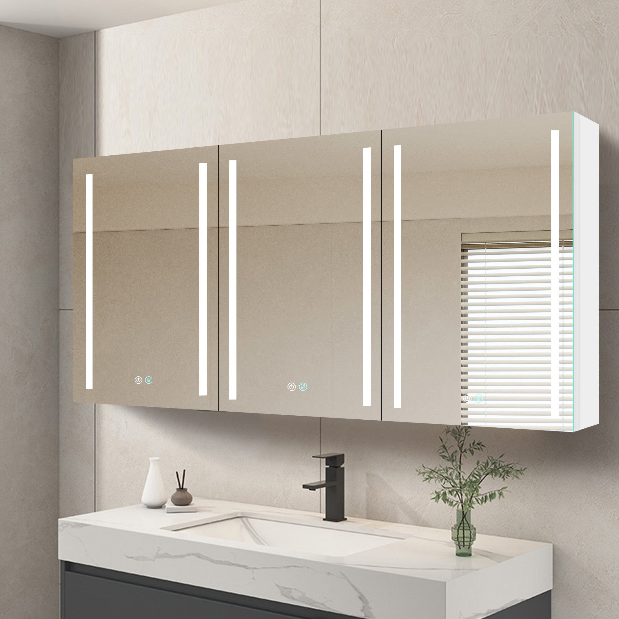 40 in. W x 30 in. H Aluminum Surface Mount Medicine Cabinet with Two Doors and Mirror and Glass Shelf