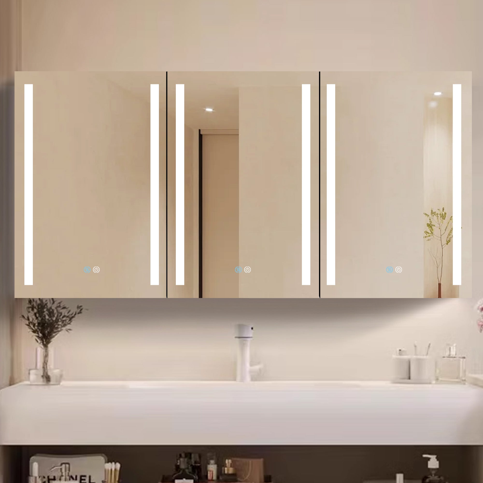 40 in. W x 30 in. H Aluminum Surface Mount Medicine Cabinet with Two Doors and Mirror and Glass Shelf