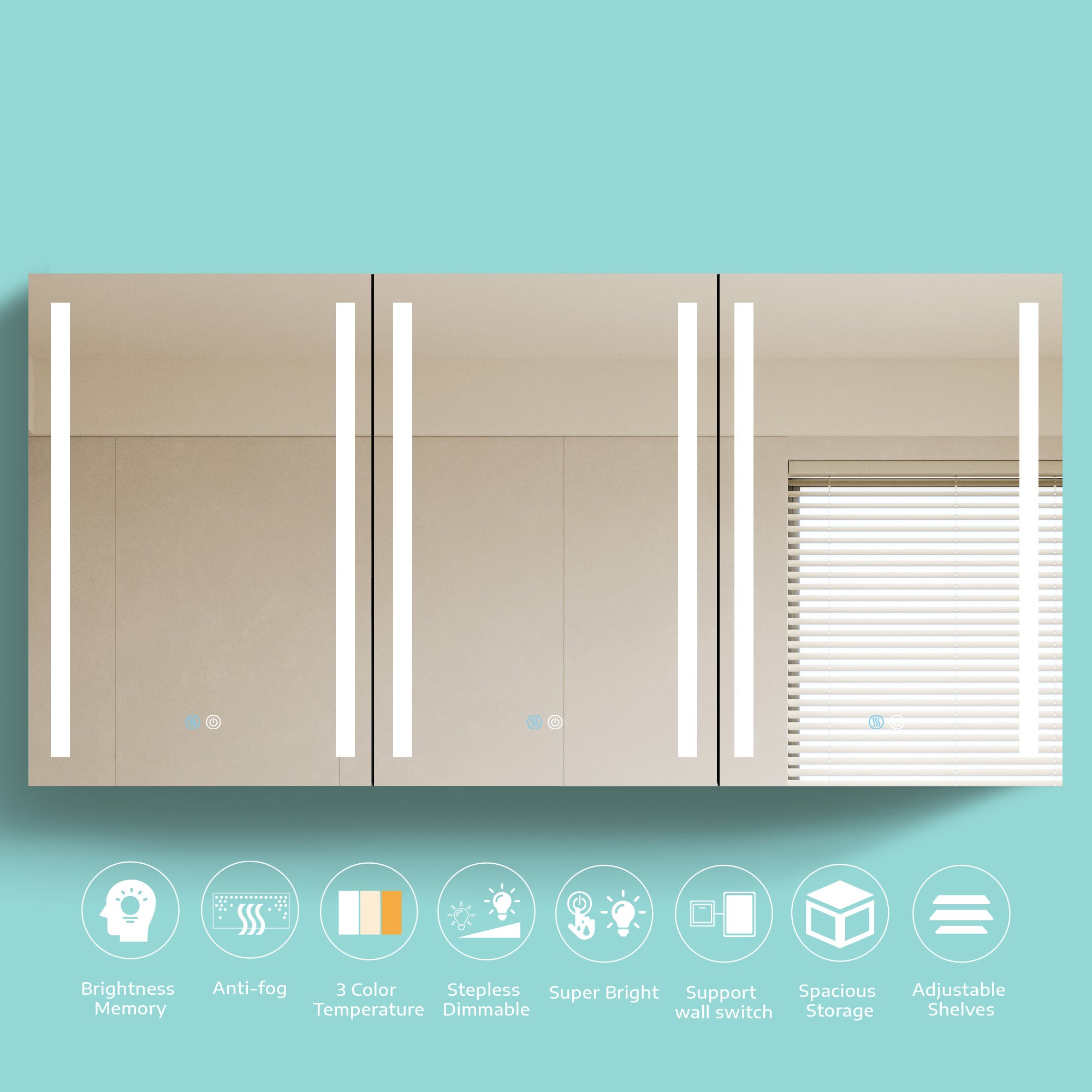 40 in. W x 30 in. H Aluminum Surface Mount Medicine Cabinet with Two Doors and Mirror and Glass Shelf