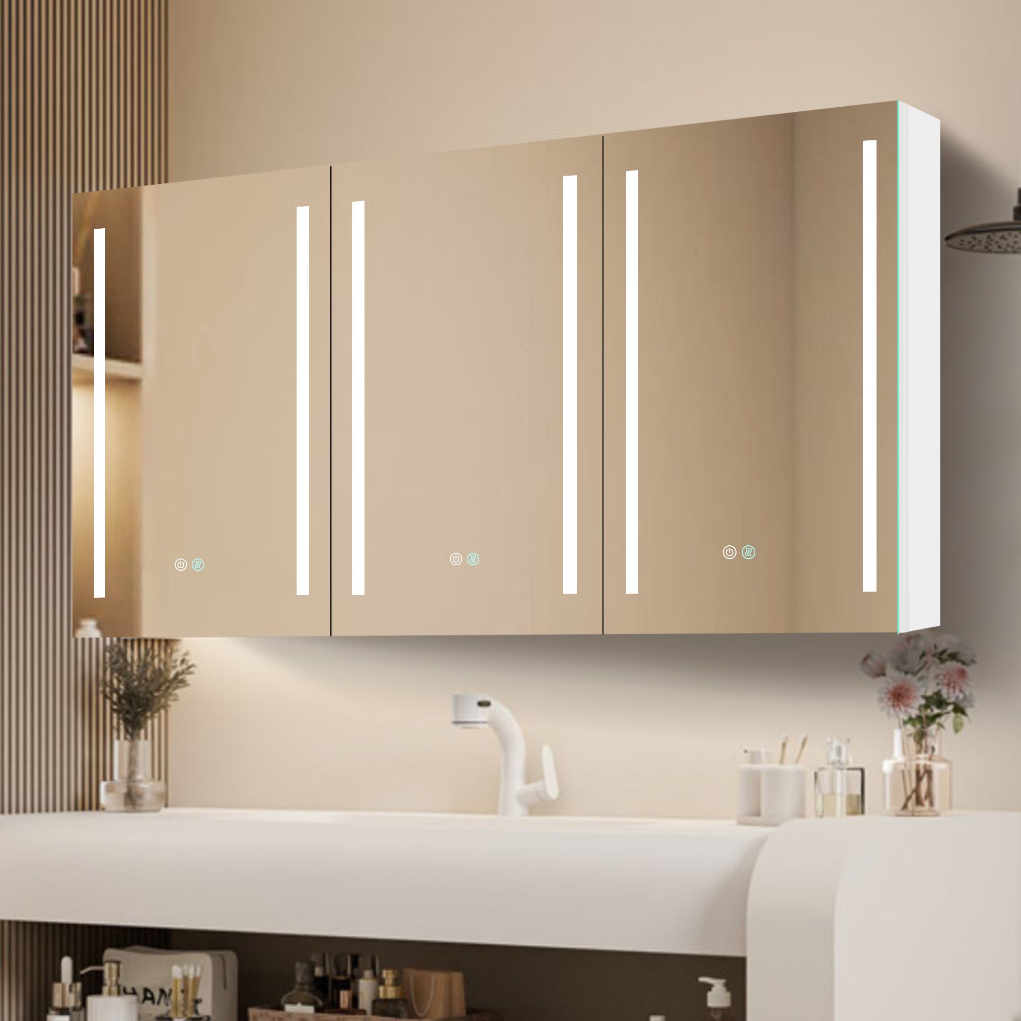40 in. W x 30 in. H Aluminum Surface Mount Medicine Cabinet with Two Doors and Mirror and Glass Shelf