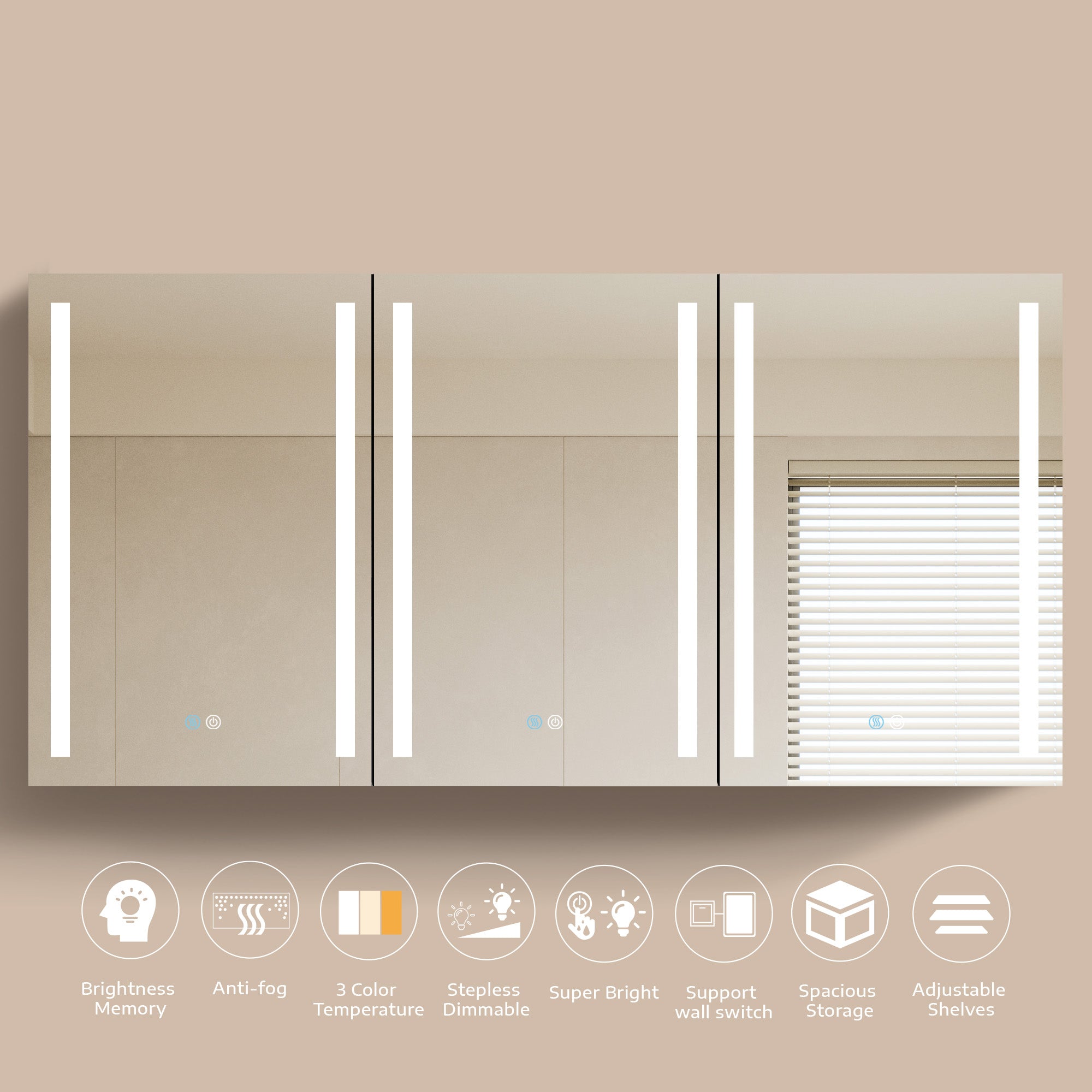 40 in. W x 30 in. H Aluminum Surface Mount Medicine Cabinet with Two Doors and Mirror and Glass Shelf