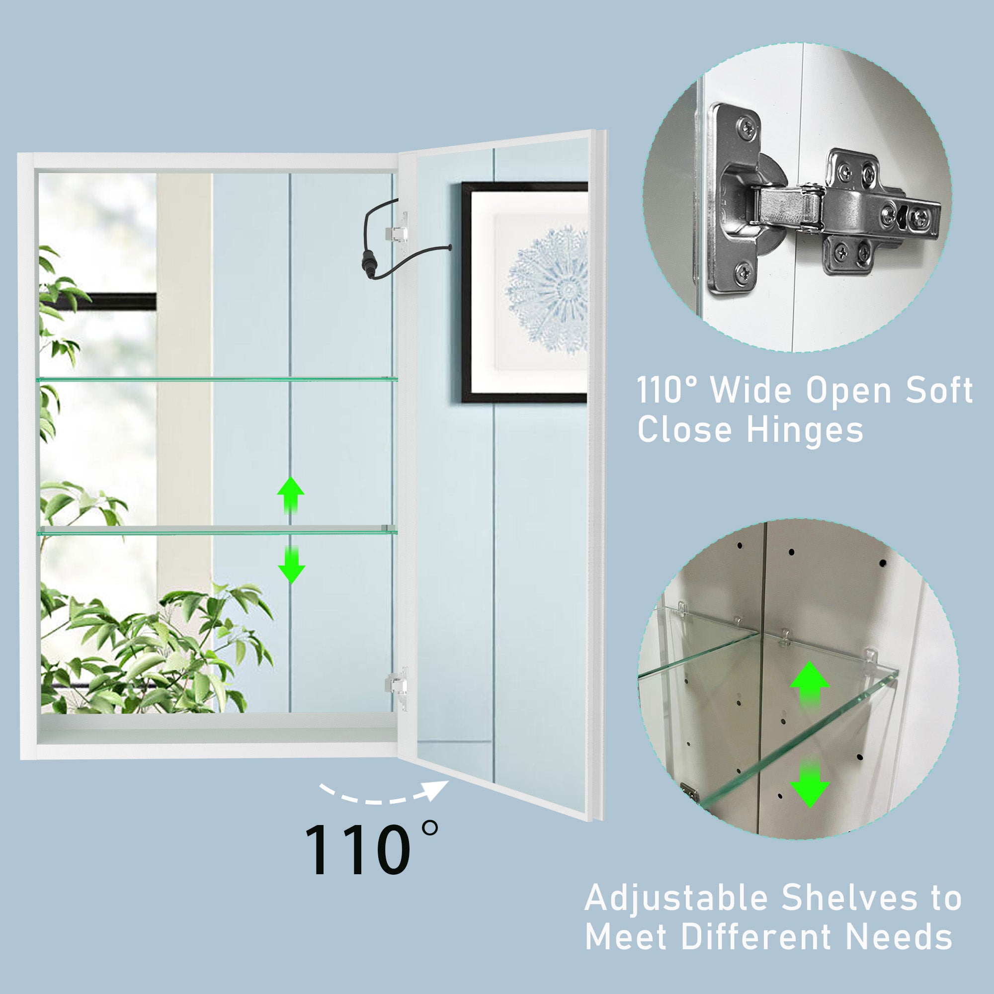 20 in.W x 30 in. H Aluminum Surface Mounted Medicine Cabinet with Doors and Mirrors