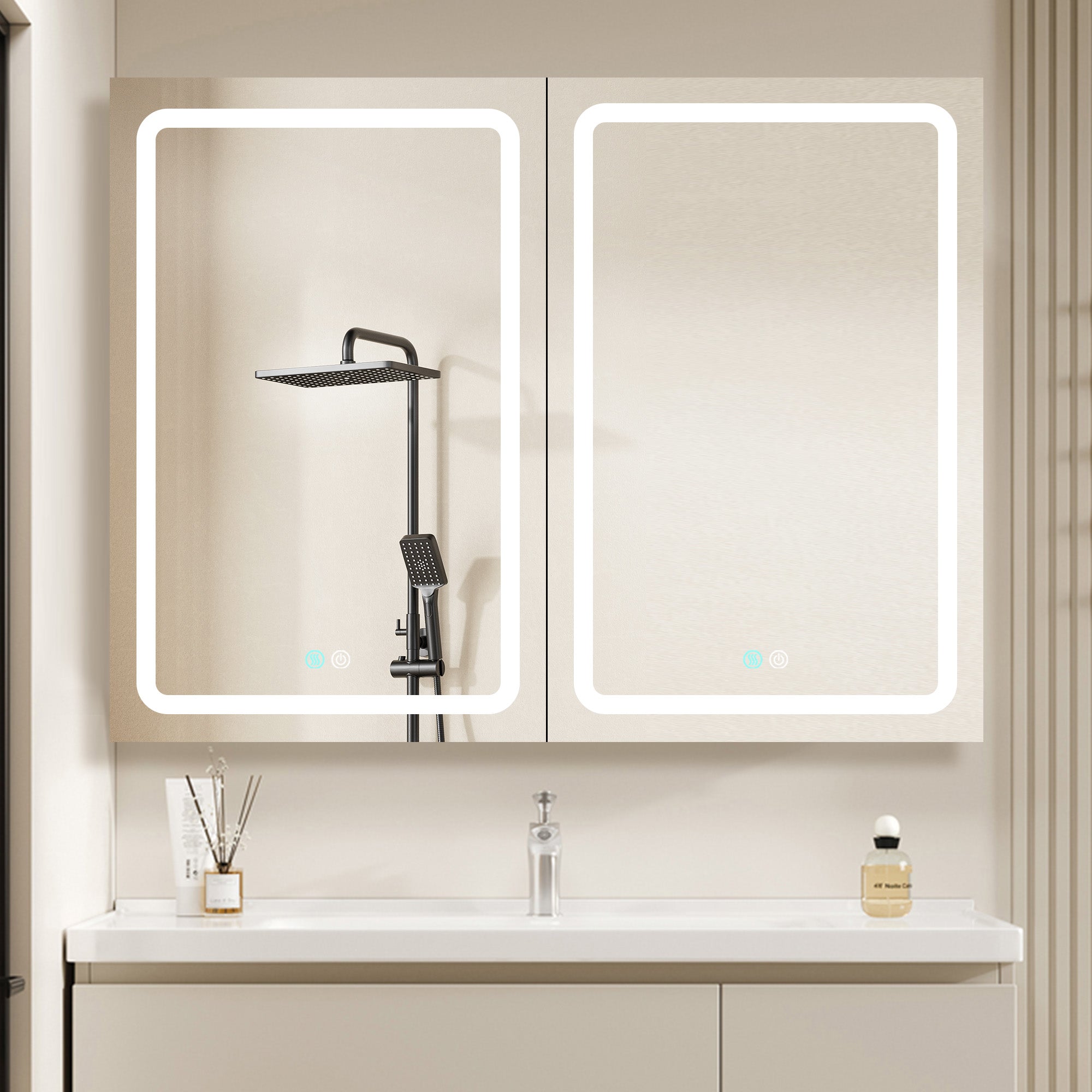 20 in.W x 30 in. H Aluminum Surface Mounted Medicine Cabinet with Doors and Mirrors