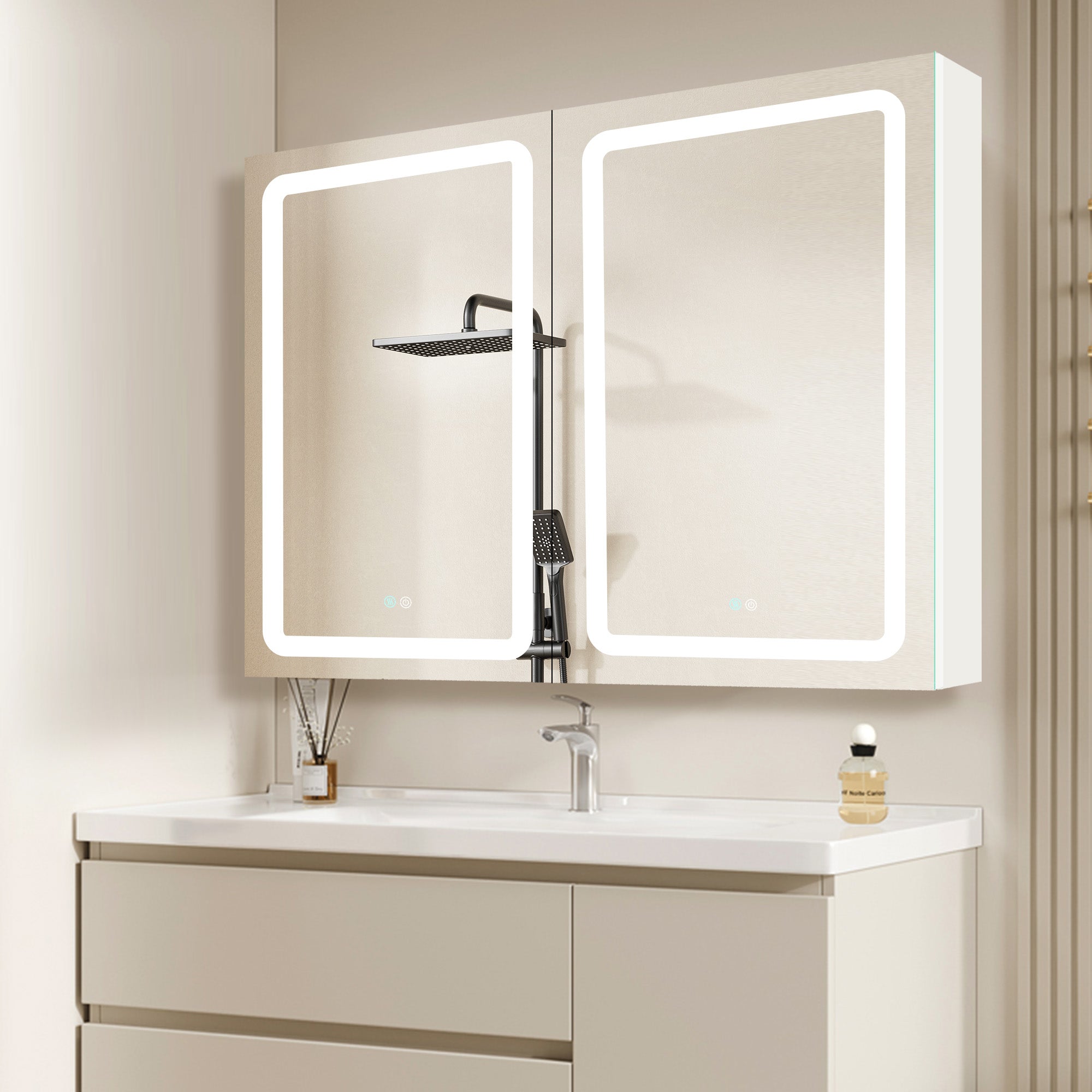 20 in.W x 30 in. H Aluminum Surface Mounted Medicine Cabinet with Doors and Mirrors