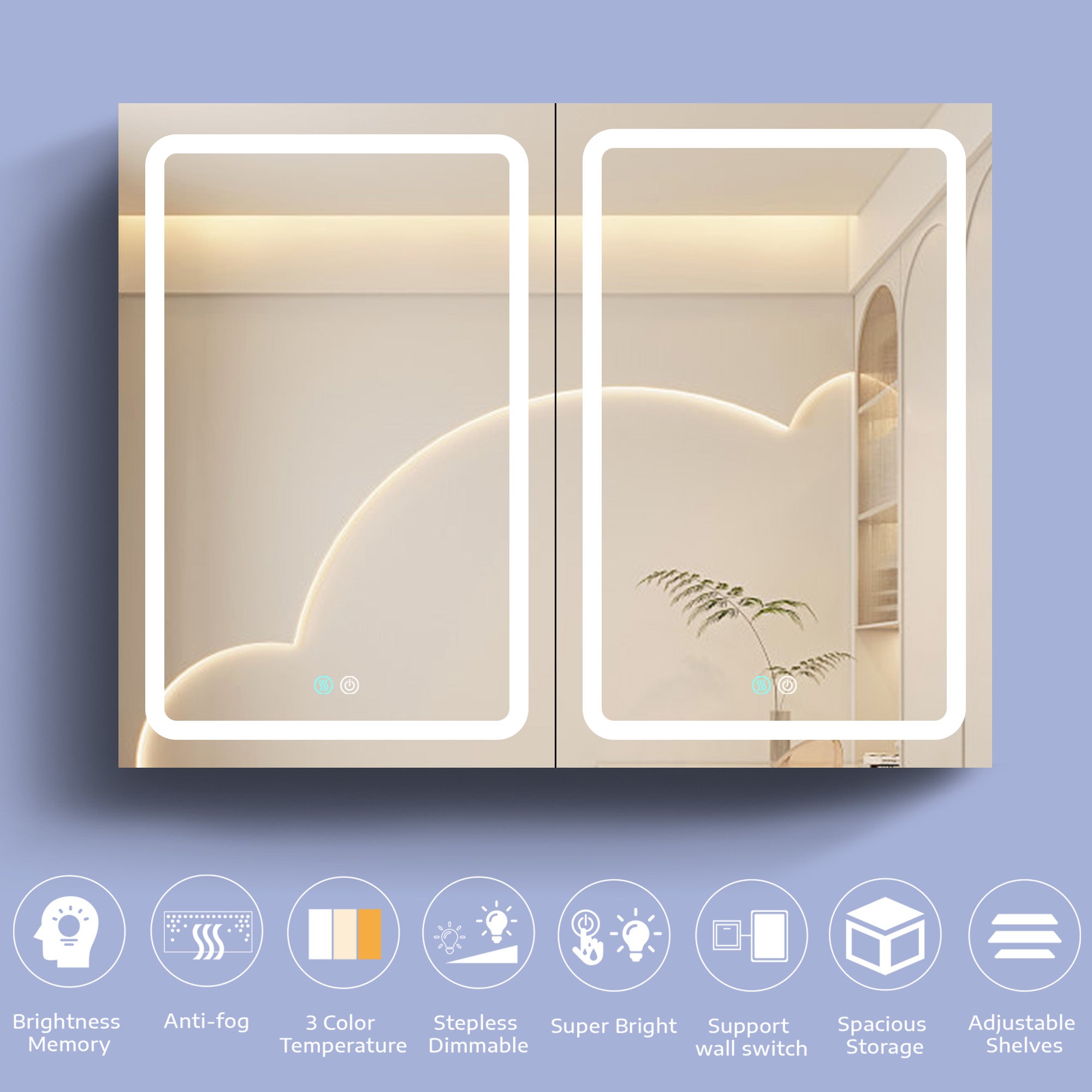 20 in.W x 30 in. H Aluminum Surface Mounted Medicine Cabinet with Doors and Mirrors