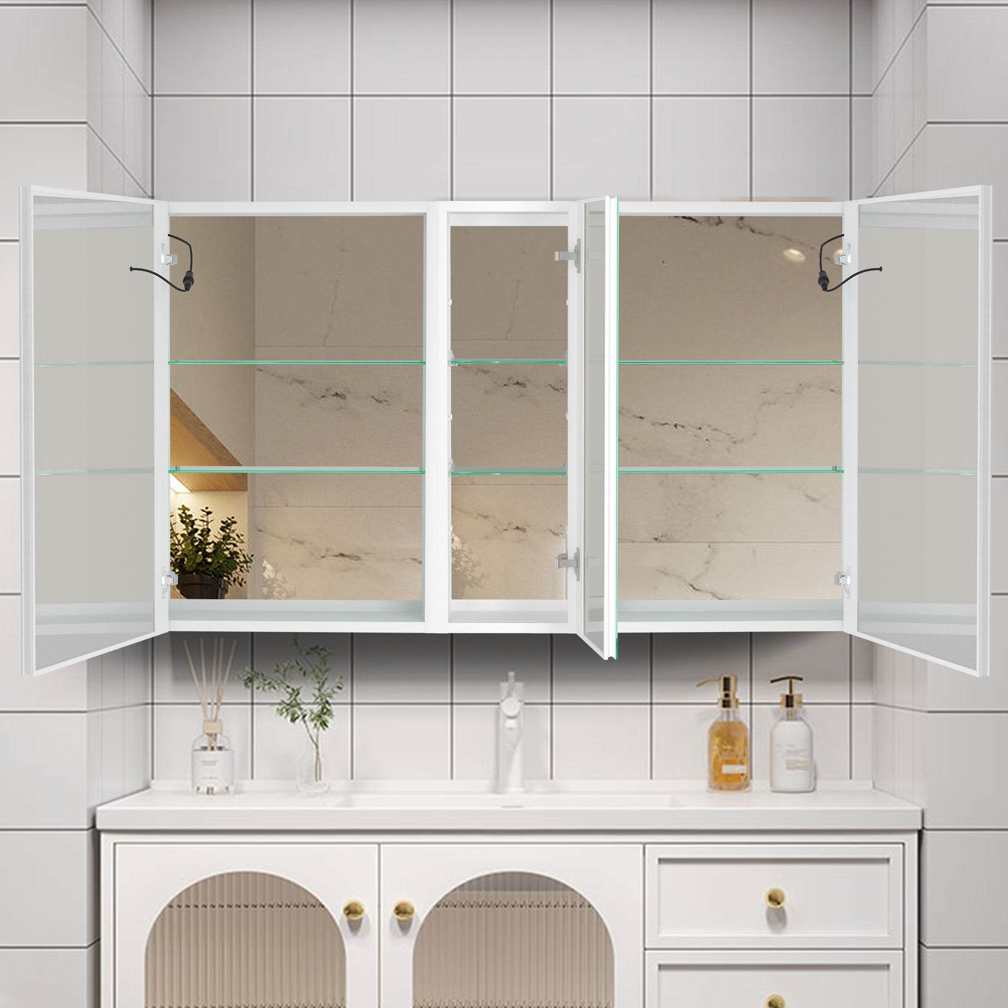 20 in.W x 30 in. H Aluminum Surface Mounted Medicine Cabinet with Doors and Mirrors
