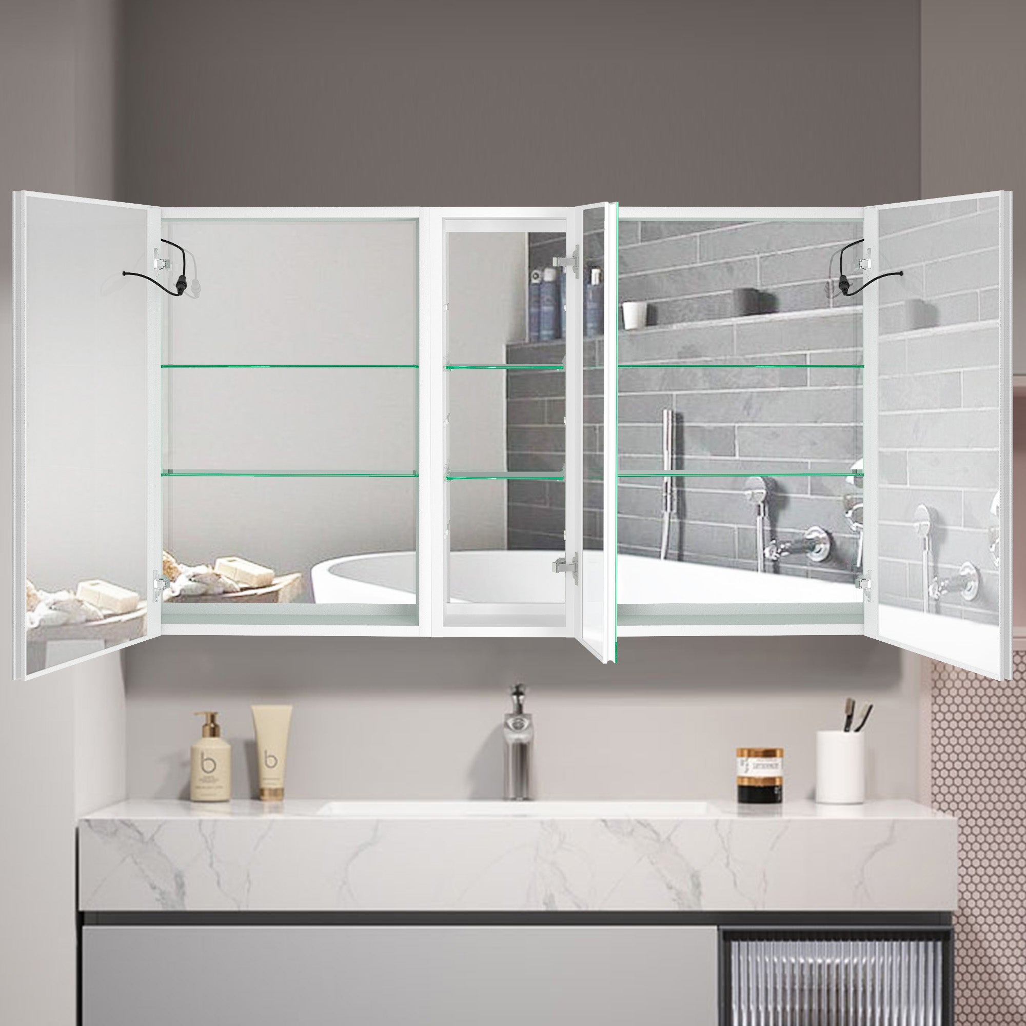 20 in.W x 30 in. H Aluminum Surface Mounted Medicine Cabinet with Doors and Mirrors