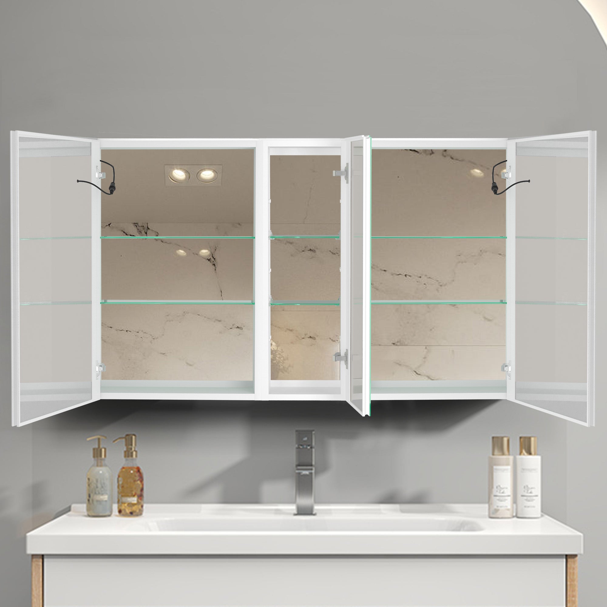 20 in.W x 30 in. H Aluminum Surface Mounted Medicine Cabinet with Doors and Mirrors