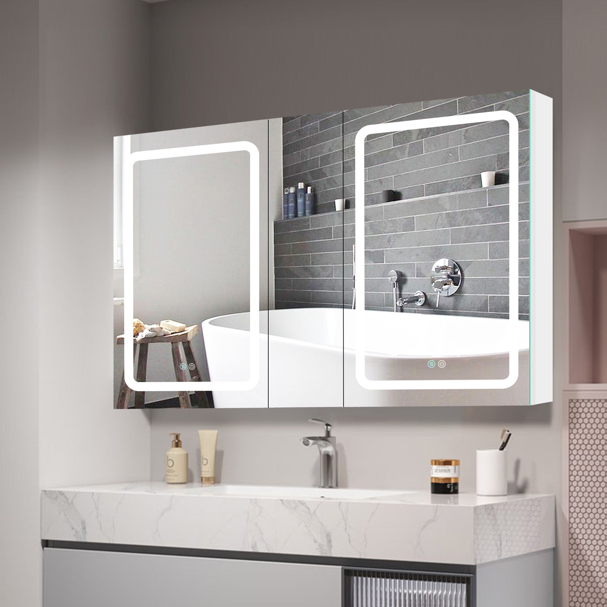 20 in.W x 30 in. H Aluminum Surface Mounted Medicine Cabinet with Doors and Mirrors