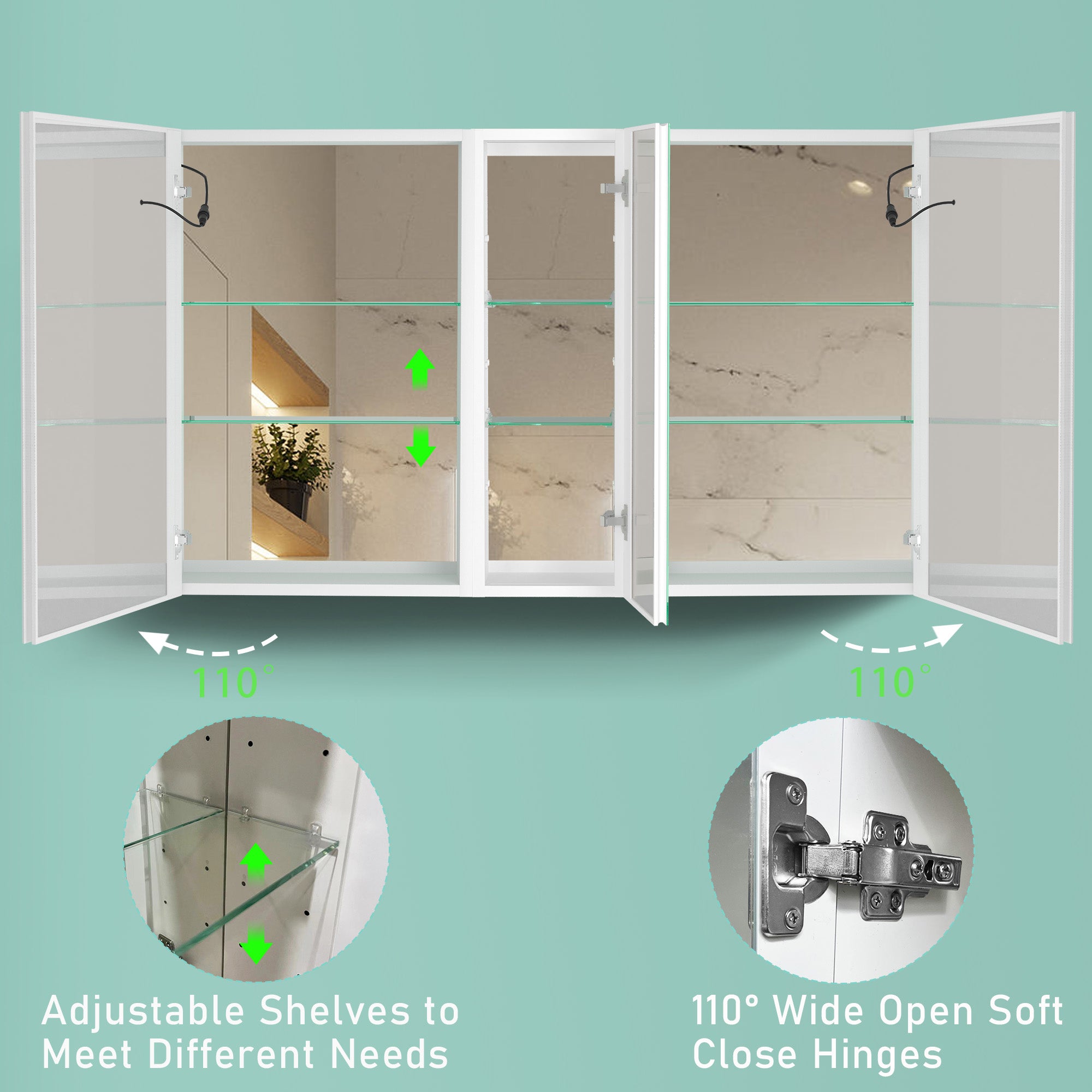 20 in.W x 30 in. H Aluminum Surface Mounted Medicine Cabinet with Doors and Mirrors