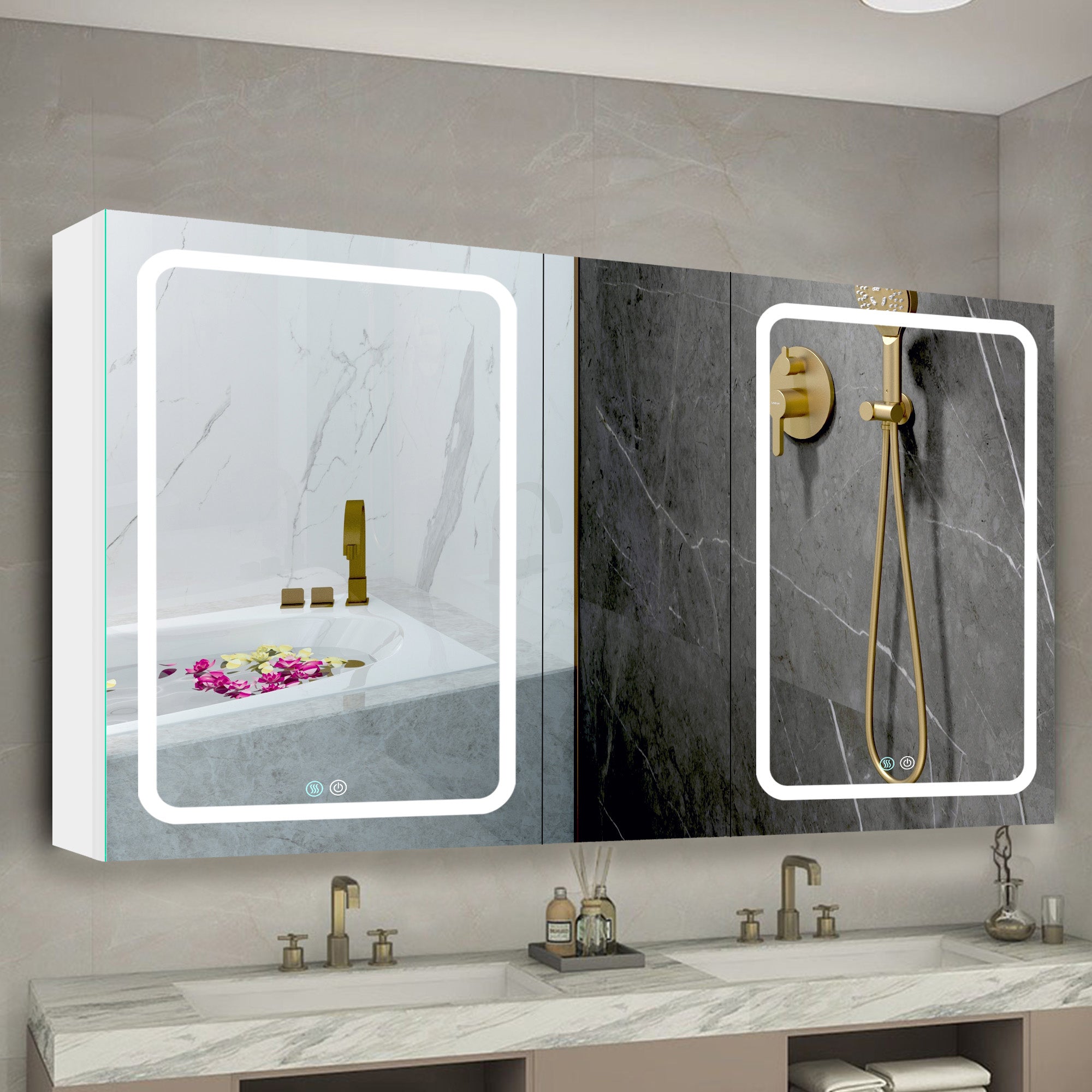 20 in.W x 30 in. H Aluminum Surface Mounted Medicine Cabinet with Doors and Mirrors