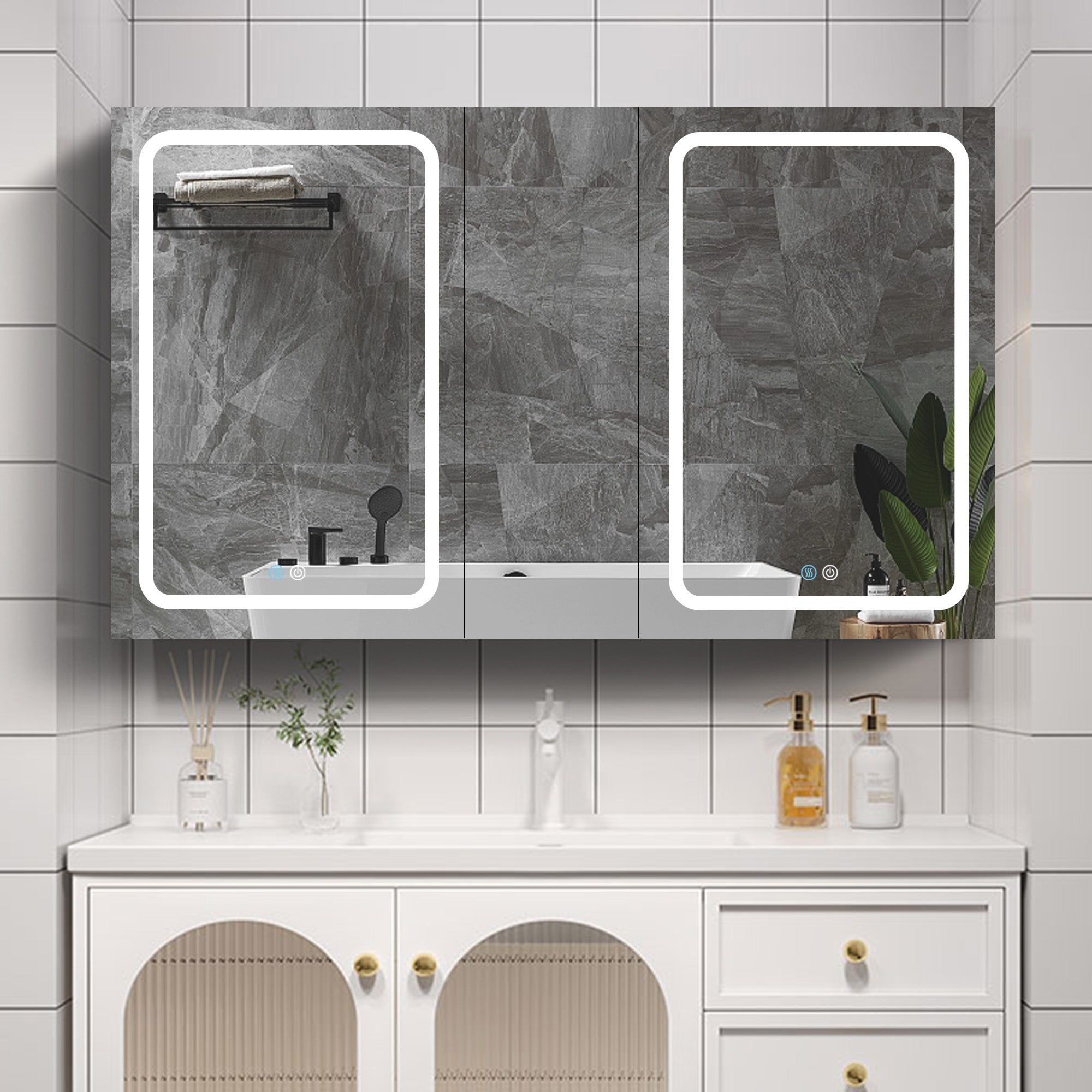 20 in.W x 30 in. H Aluminum Surface Mounted Medicine Cabinet with Doors and Mirrors