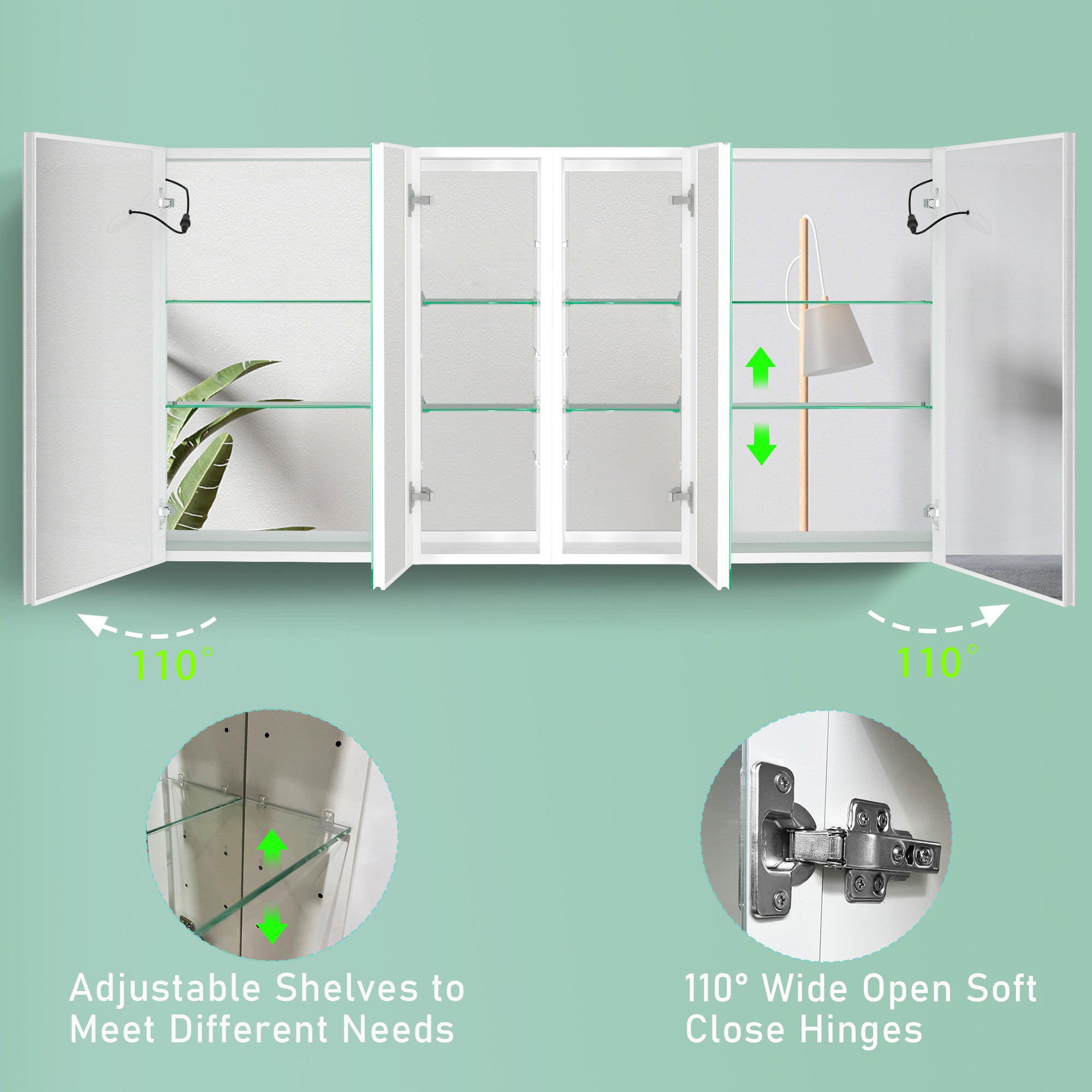 20 in.W x 30 in. H Aluminum Surface Mounted Medicine Cabinet with Doors and Mirrors