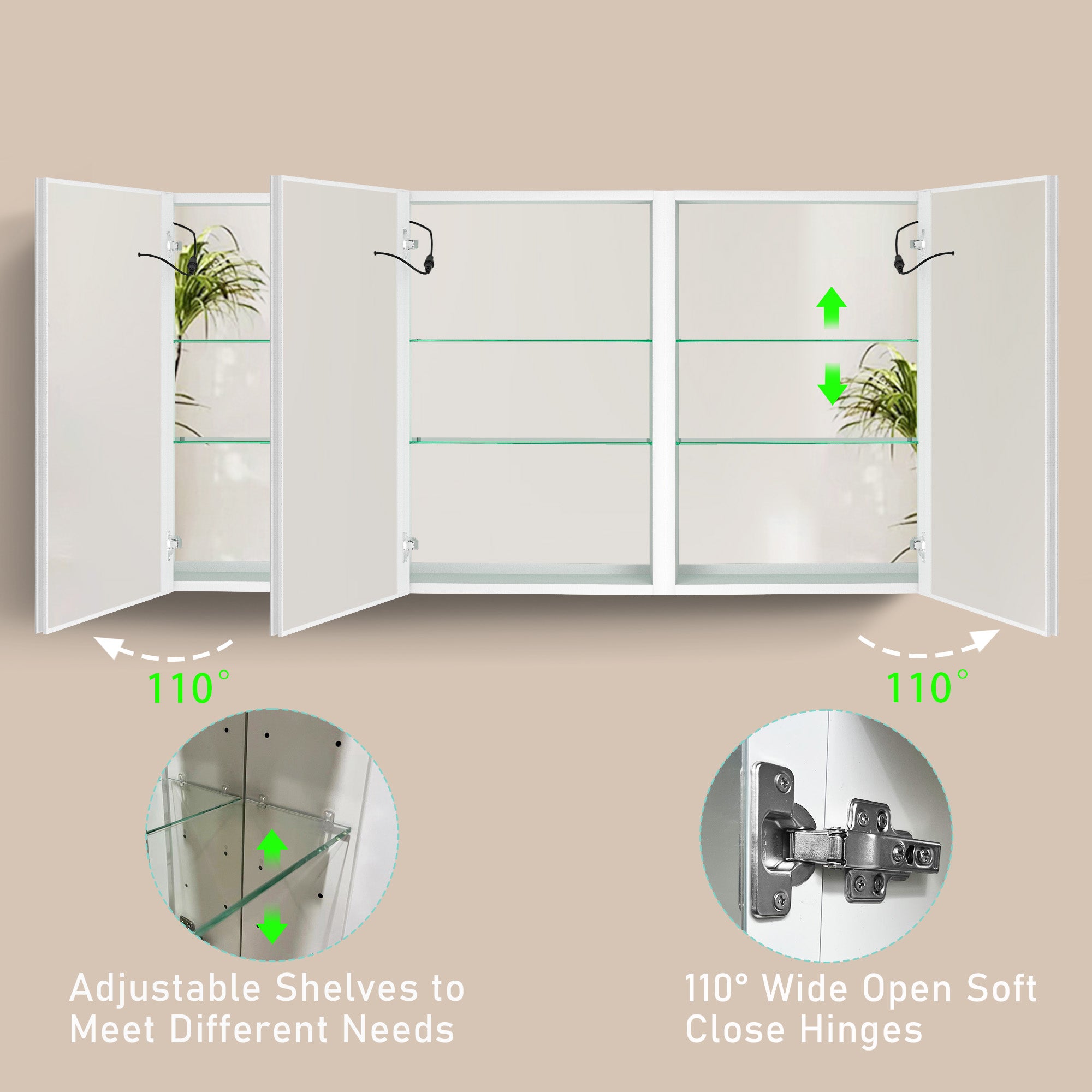 20 in.W x 30 in. H Aluminum Surface Mounted Medicine Cabinet with Doors and Mirrors