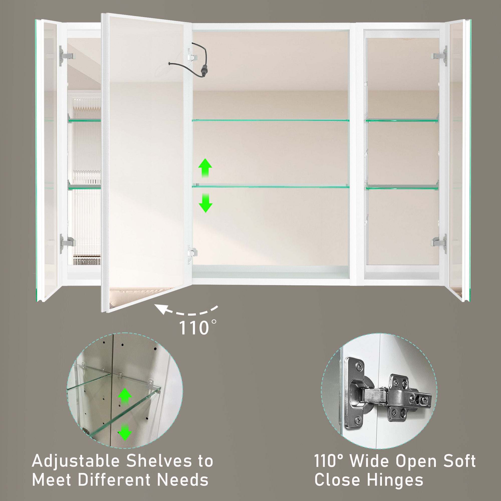 20 in.W x 30 in. H Aluminum Surface Mounted Medicine Cabinet with Doors and Mirrors