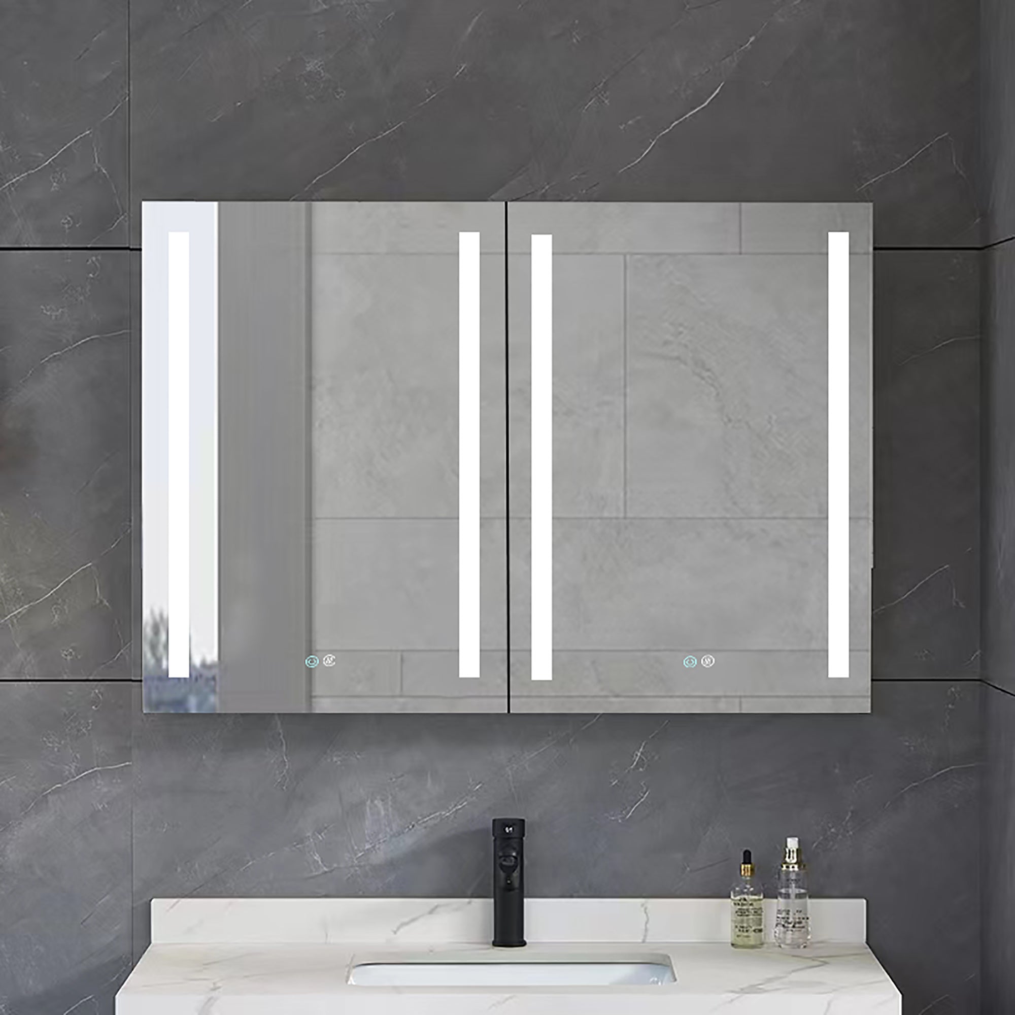 40 in.W x 30 in. H Aluminum Surface Mounted LED Medicine Cabinet with Doors and Mirrors