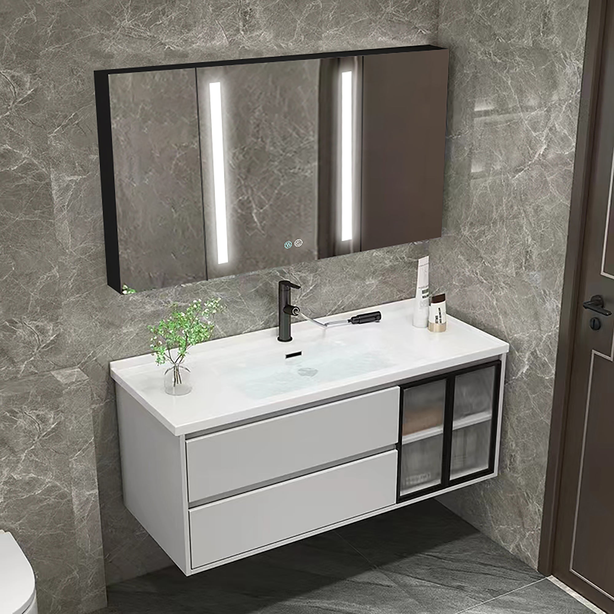 40 in.W x 30 in. H Aluminum Surface Mounted LED Medicine Cabinet with Doors and Mirrors
