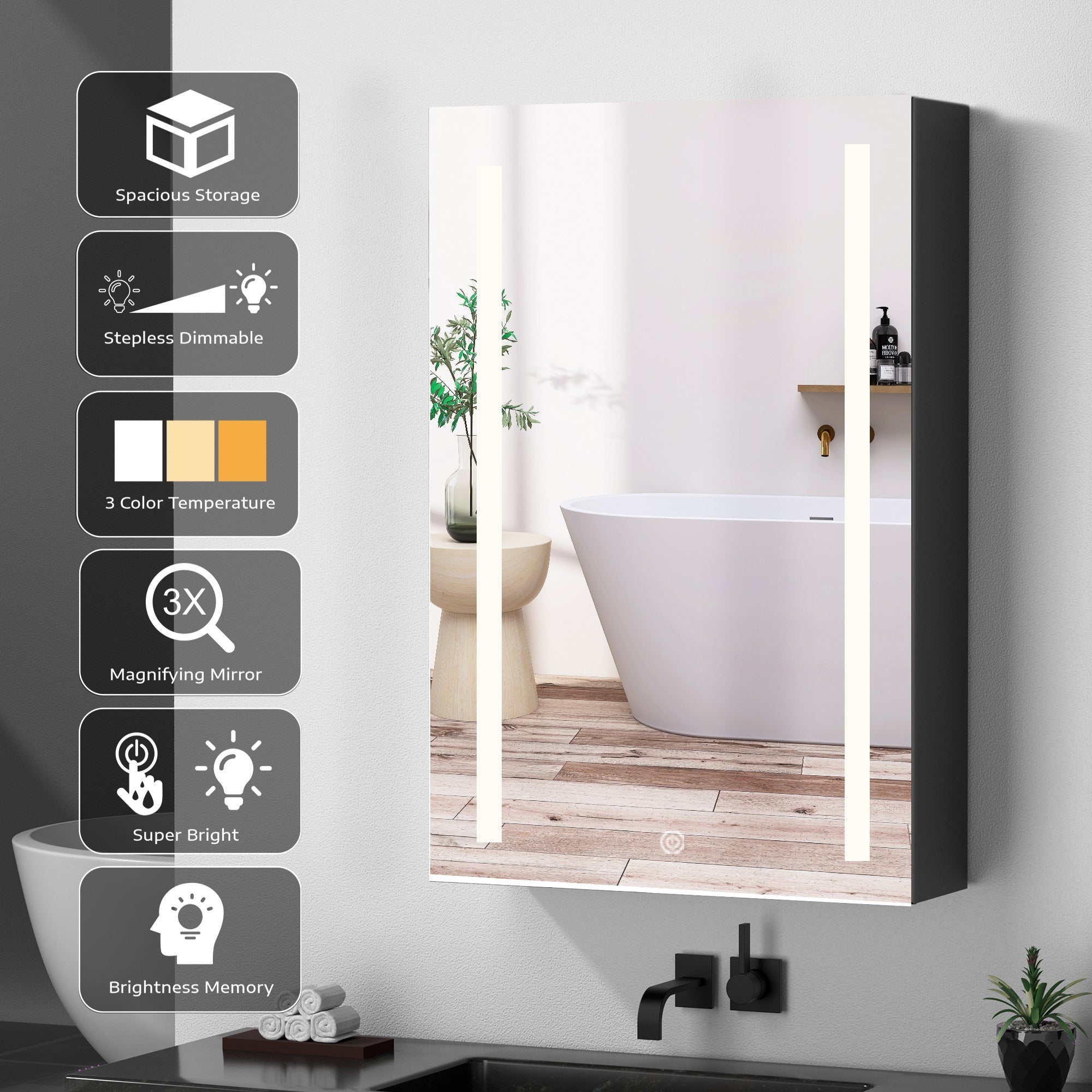 50 in.W x 30 in. H Aluminum Surface Mounted LED Medicine Cabinet with Doors and Mirror Defogging