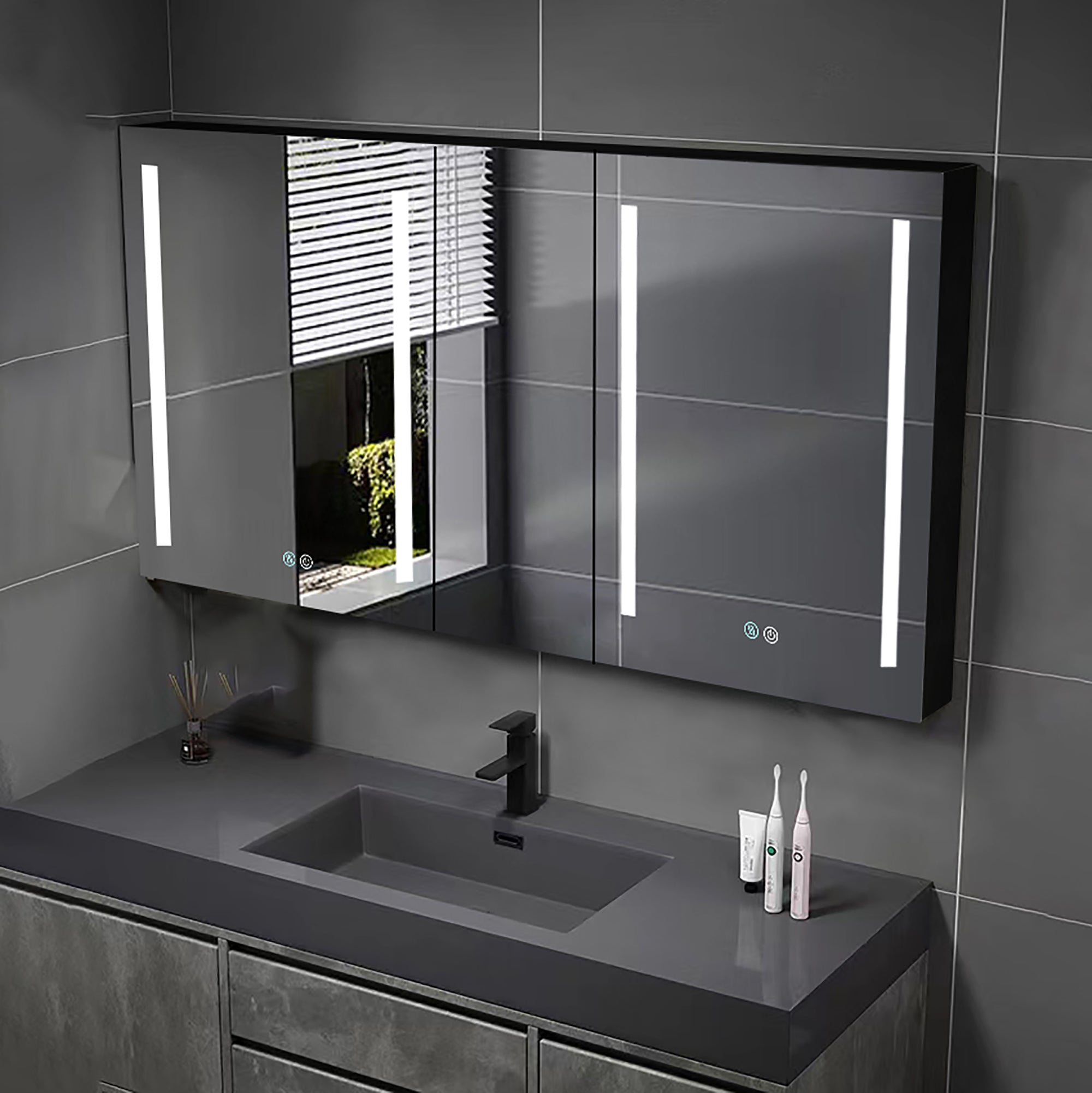 50 in.W x 30 in. H Aluminum Surface Mounted LED Medicine Cabinet with Doors and Mirror Defogging