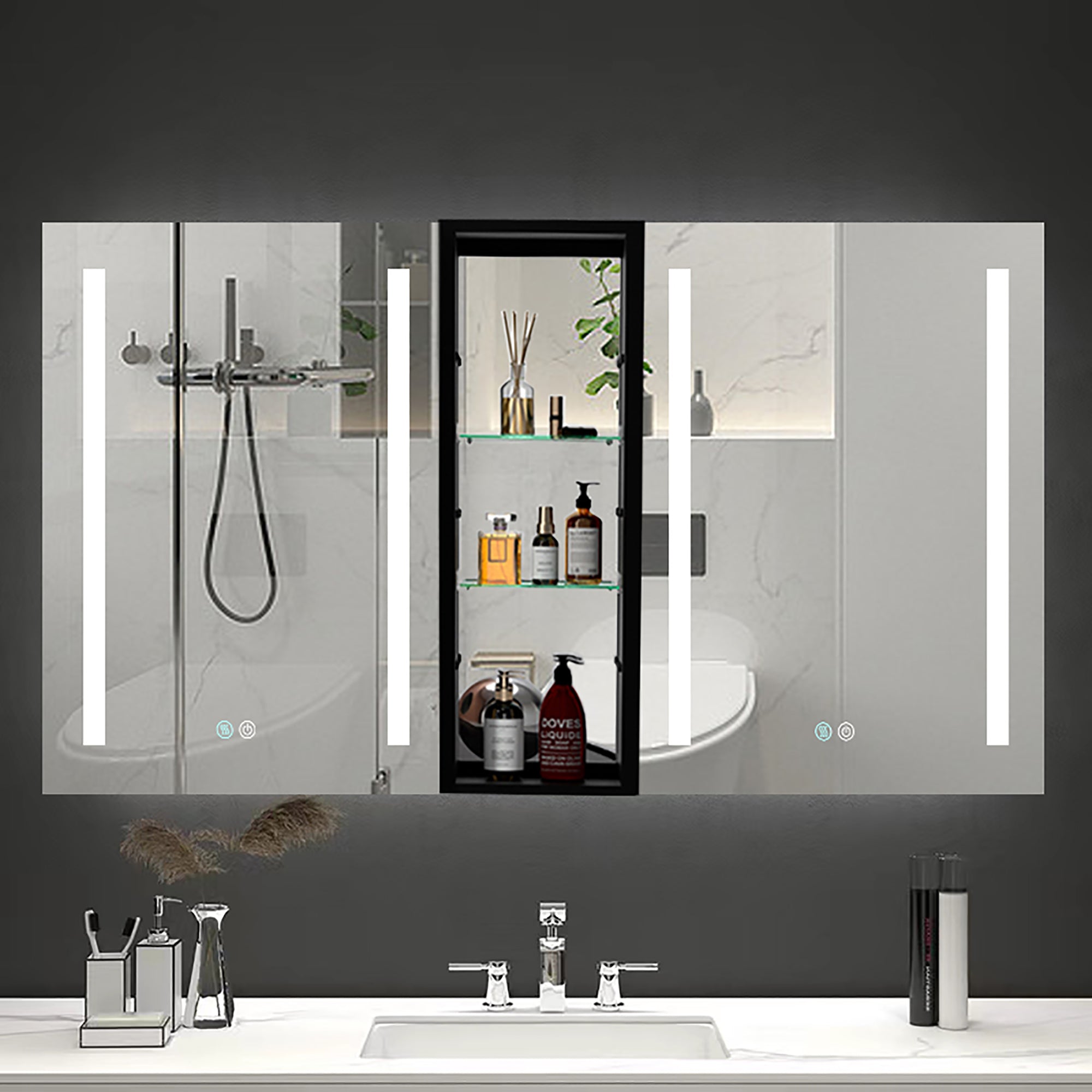 50 in.W x 30 in. H Aluminum Surface Mounted LED Medicine Cabinet with Doors and Mirror Defogging