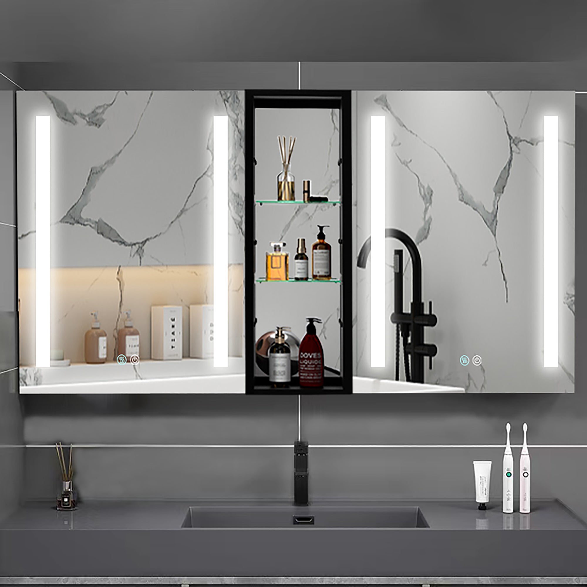 50 in.W x 30 in. H Aluminum Surface Mounted LED Medicine Cabinet with Doors and Mirror Defogging