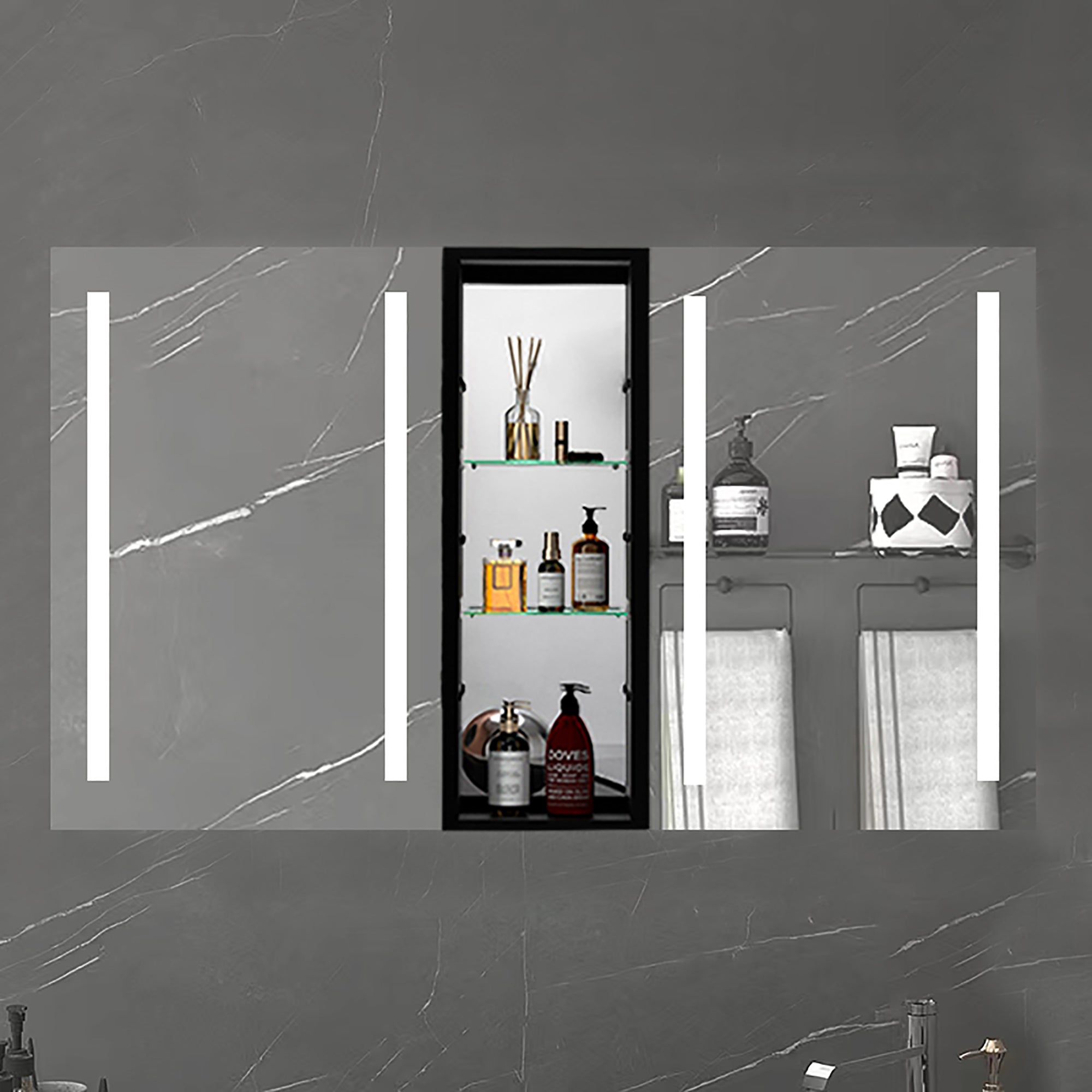 50 in.W x 30 in. H Aluminum Surface Mounted LED Medicine Cabinet with Doors and Mirror Defogging