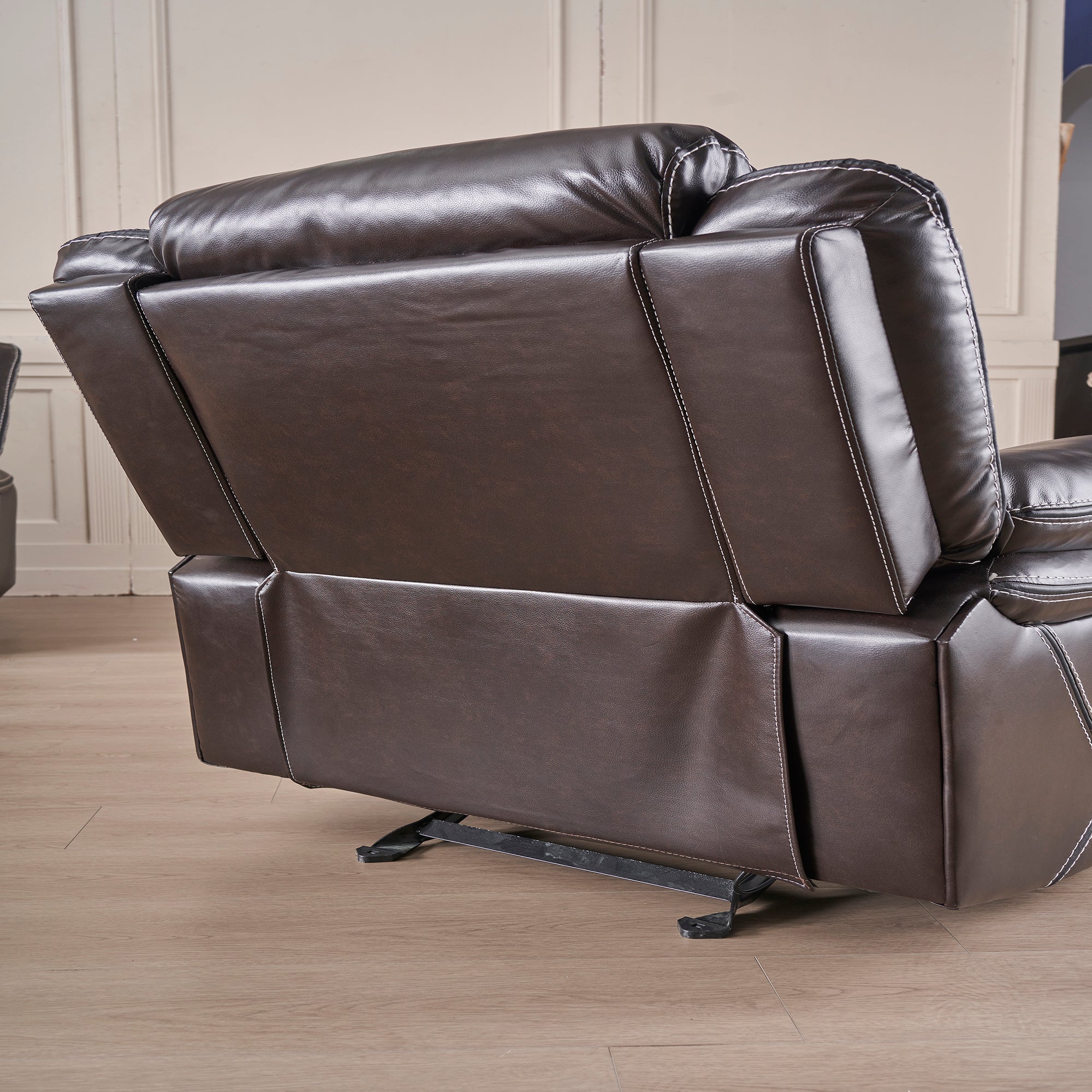 39 inch Faux Leather Top Arm Reclining and Rocking Upholstered Sofa