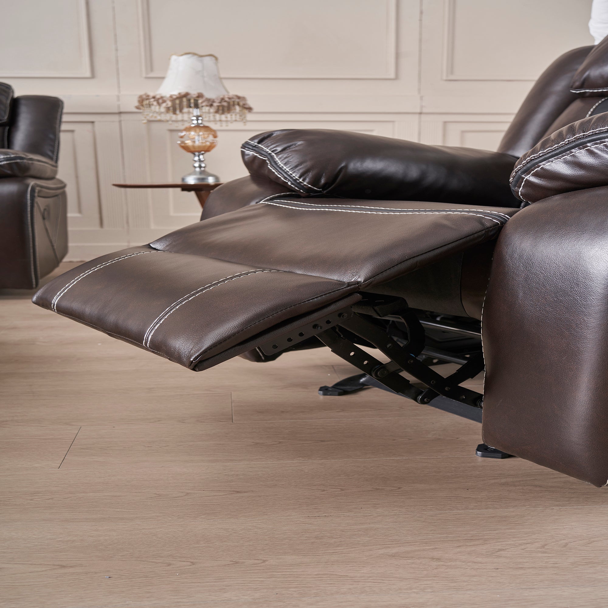 39 inch Faux Leather Top Arm Reclining and Rocking Upholstered Sofa