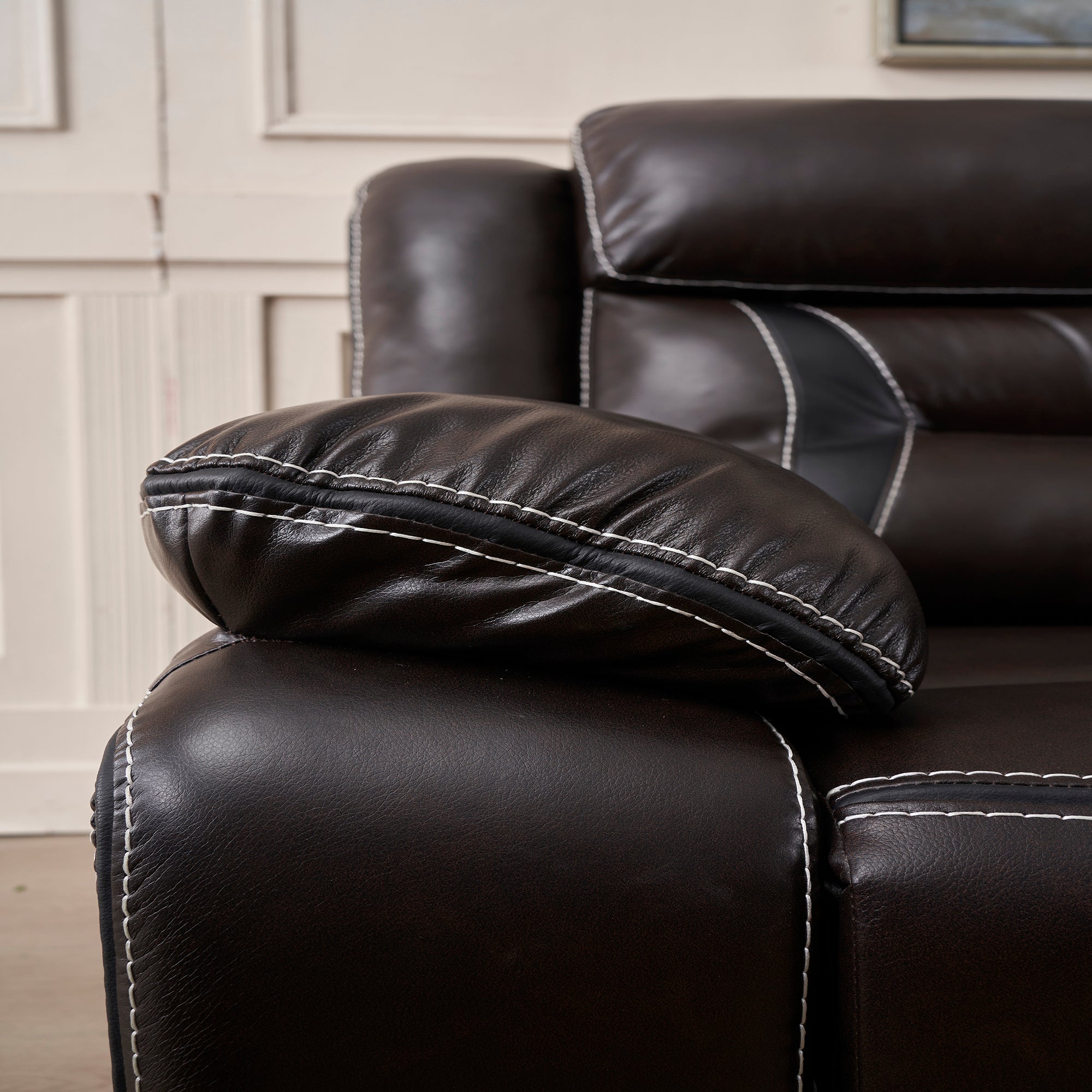 39 inch Faux Leather Top Arm Reclining and Rocking Upholstered Sofa