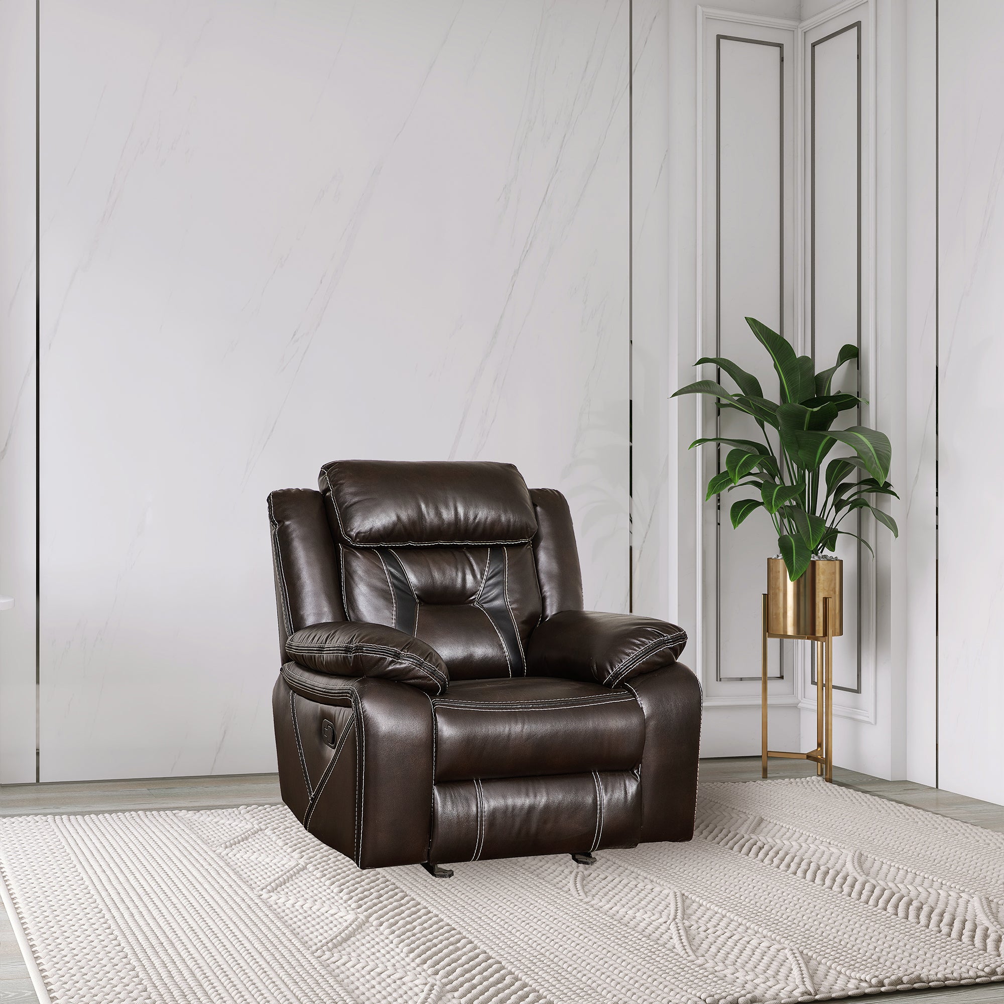 39 inch Faux Leather Top Arm Reclining and Rocking Upholstered Sofa
