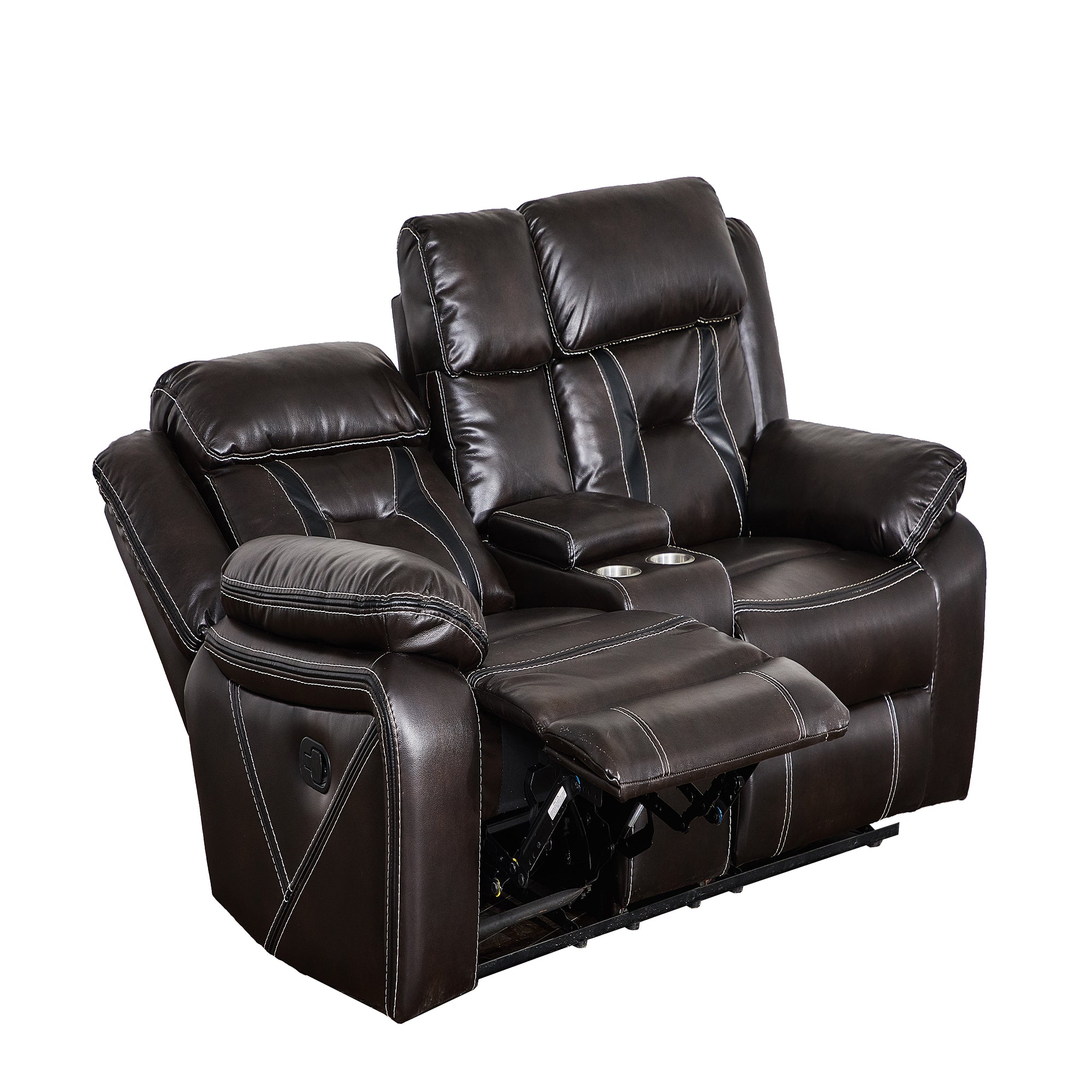 39 inch Faux Leather Top Arm Reclining and Rocking Upholstered Sofa