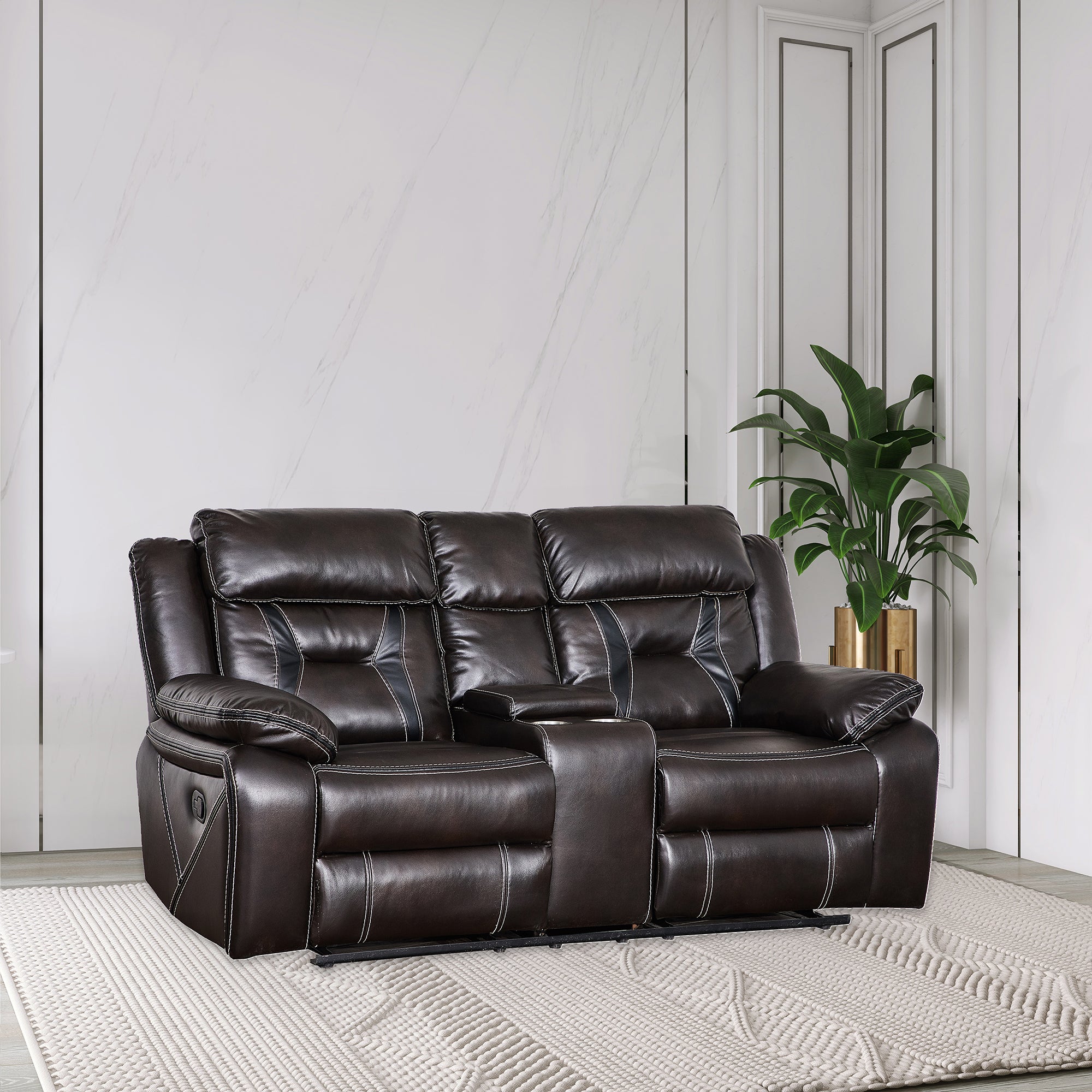 39 inch Faux Leather Top Arm Reclining and Rocking Upholstered Sofa