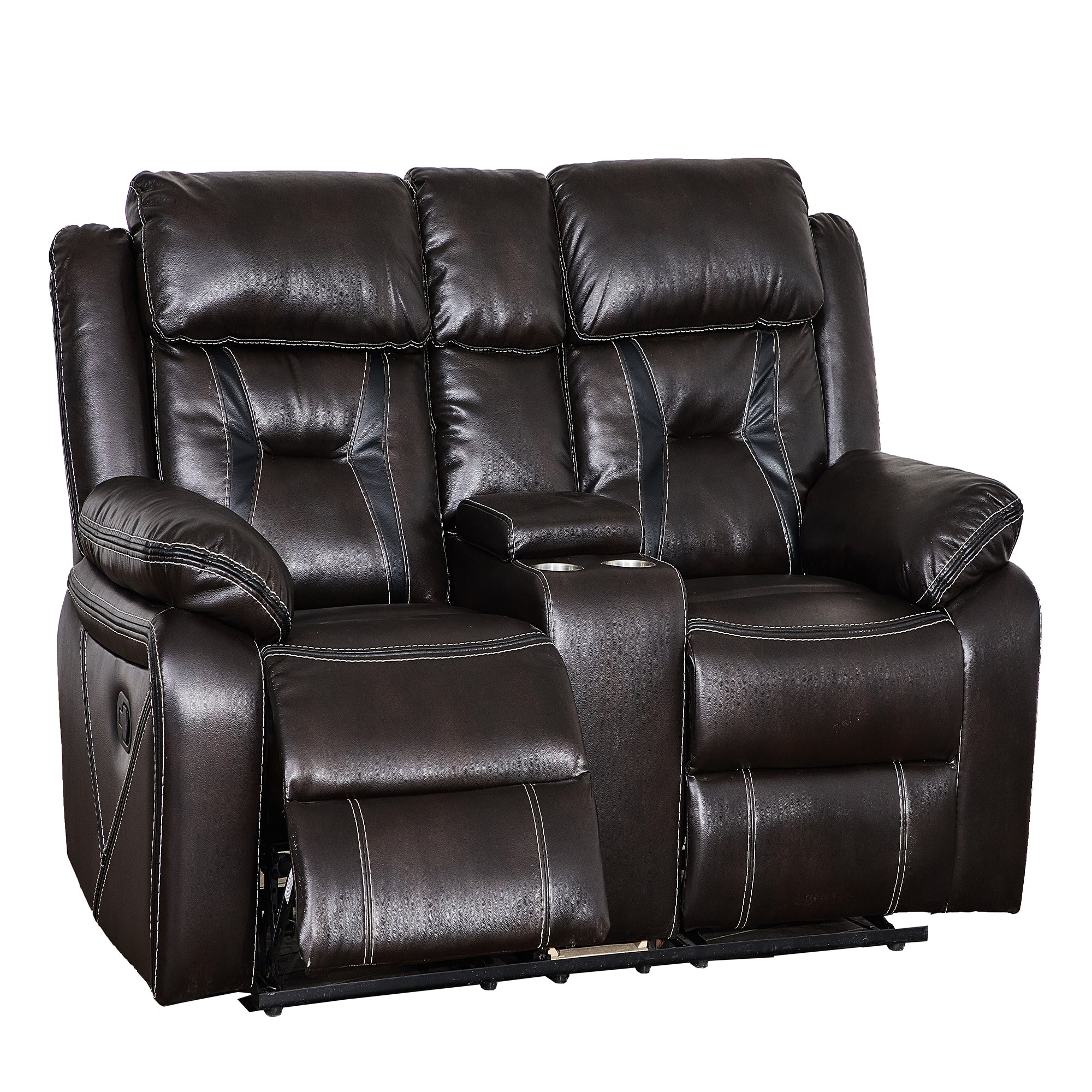 39 inch Faux Leather Top Arm Reclining and Rocking Upholstered Sofa