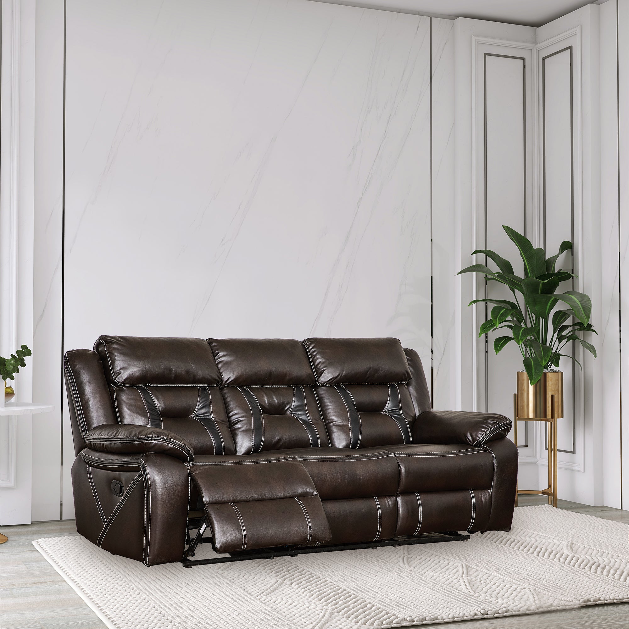 39 inch Faux Leather Top Arm Reclining and Rocking Upholstered Sofa