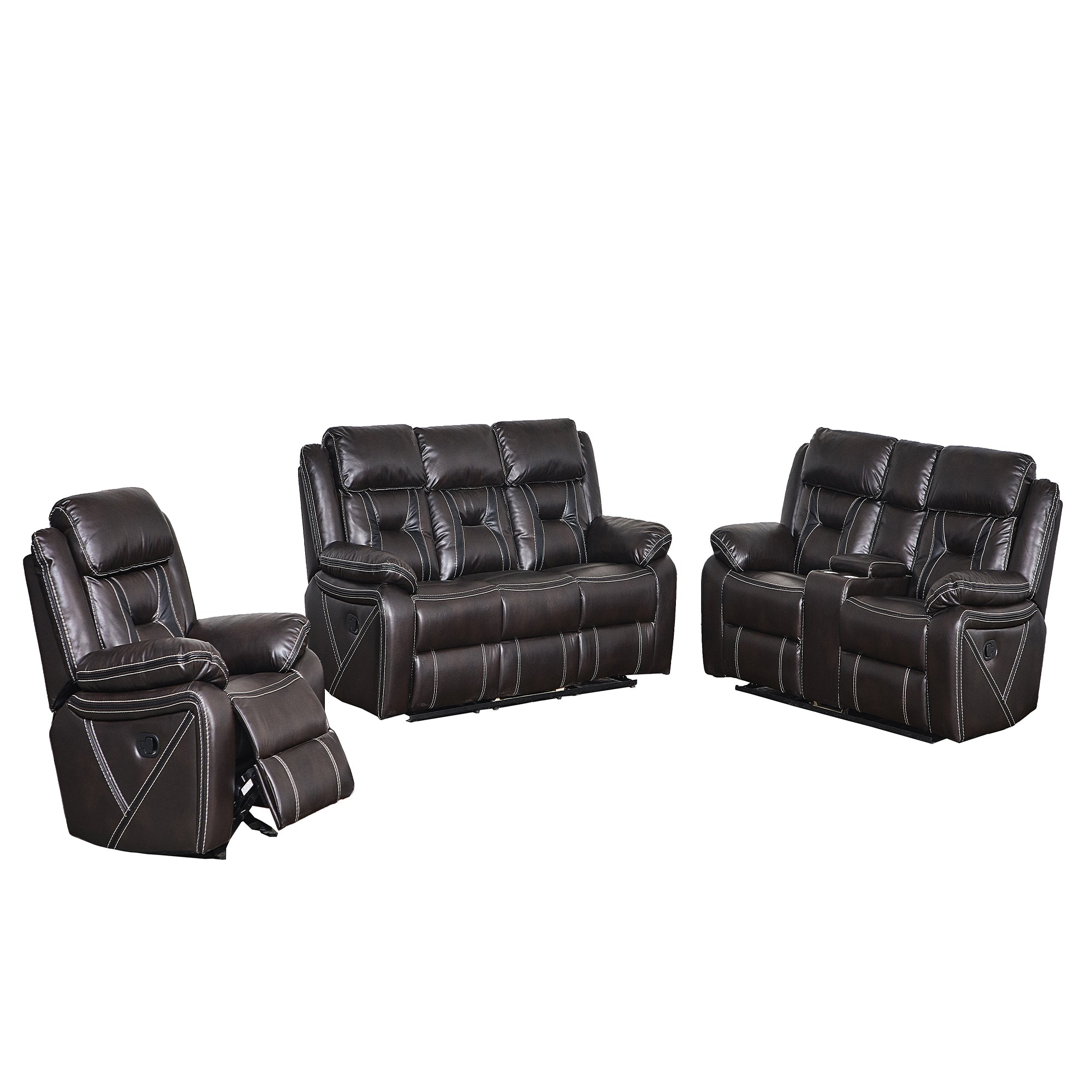 39 inch Faux Leather Top Arm Reclining and Rocking Upholstered Sofa
