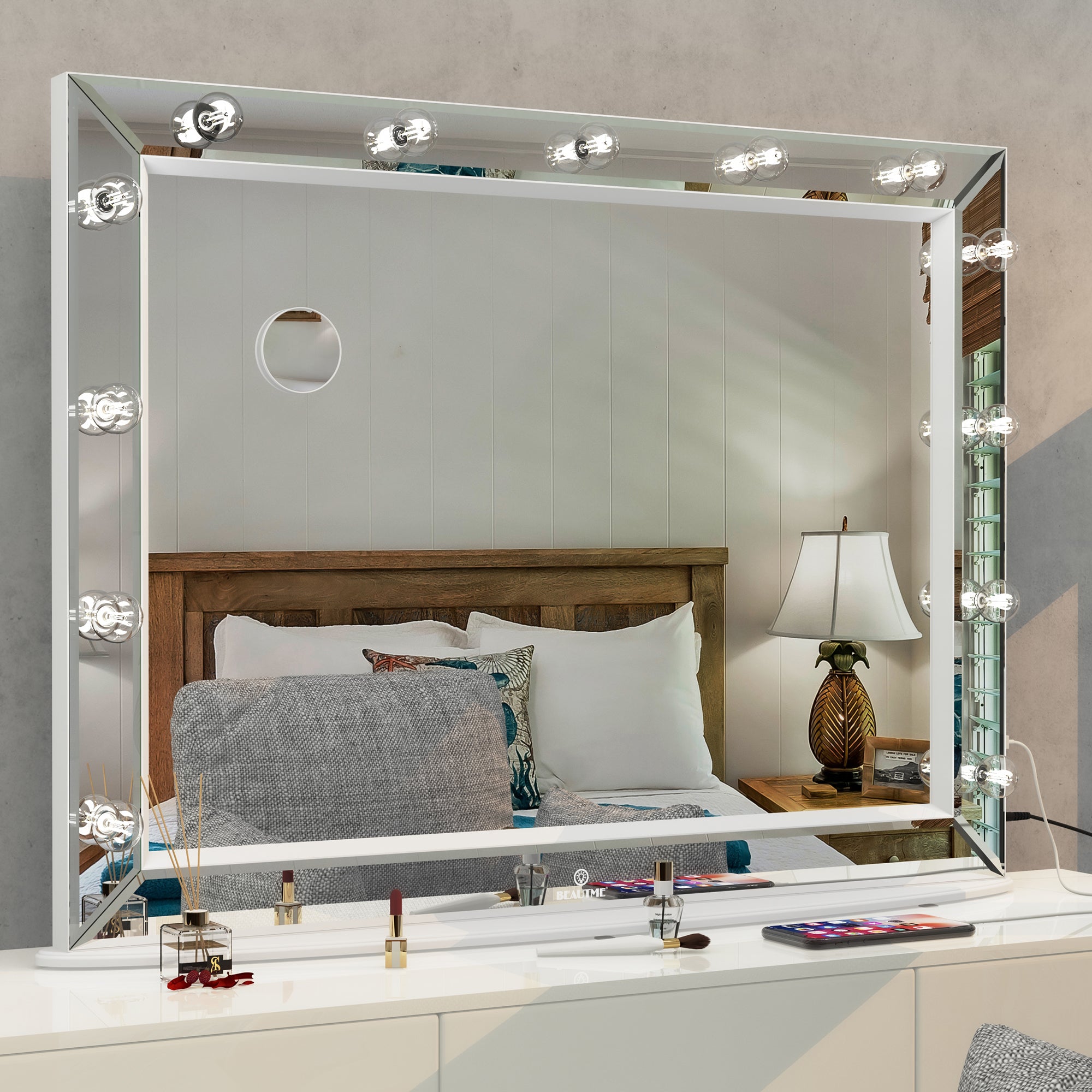 40 inch Rectangular Framed Wall Mounted LED Bathroom Vanity Mirror with Bulbs
