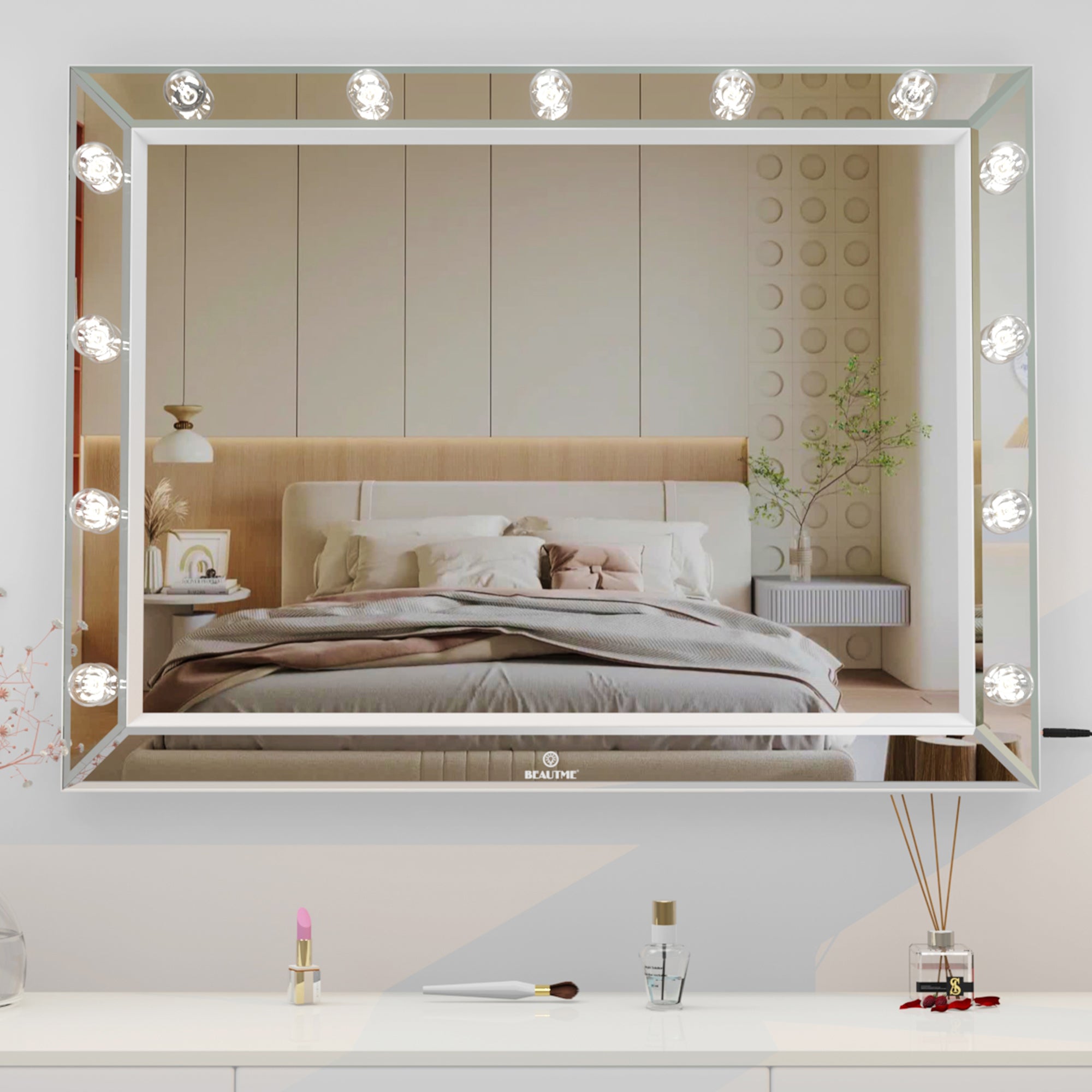 40 inch Rectangular Framed Wall Mounted LED Bathroom Vanity Mirror with Bulbs