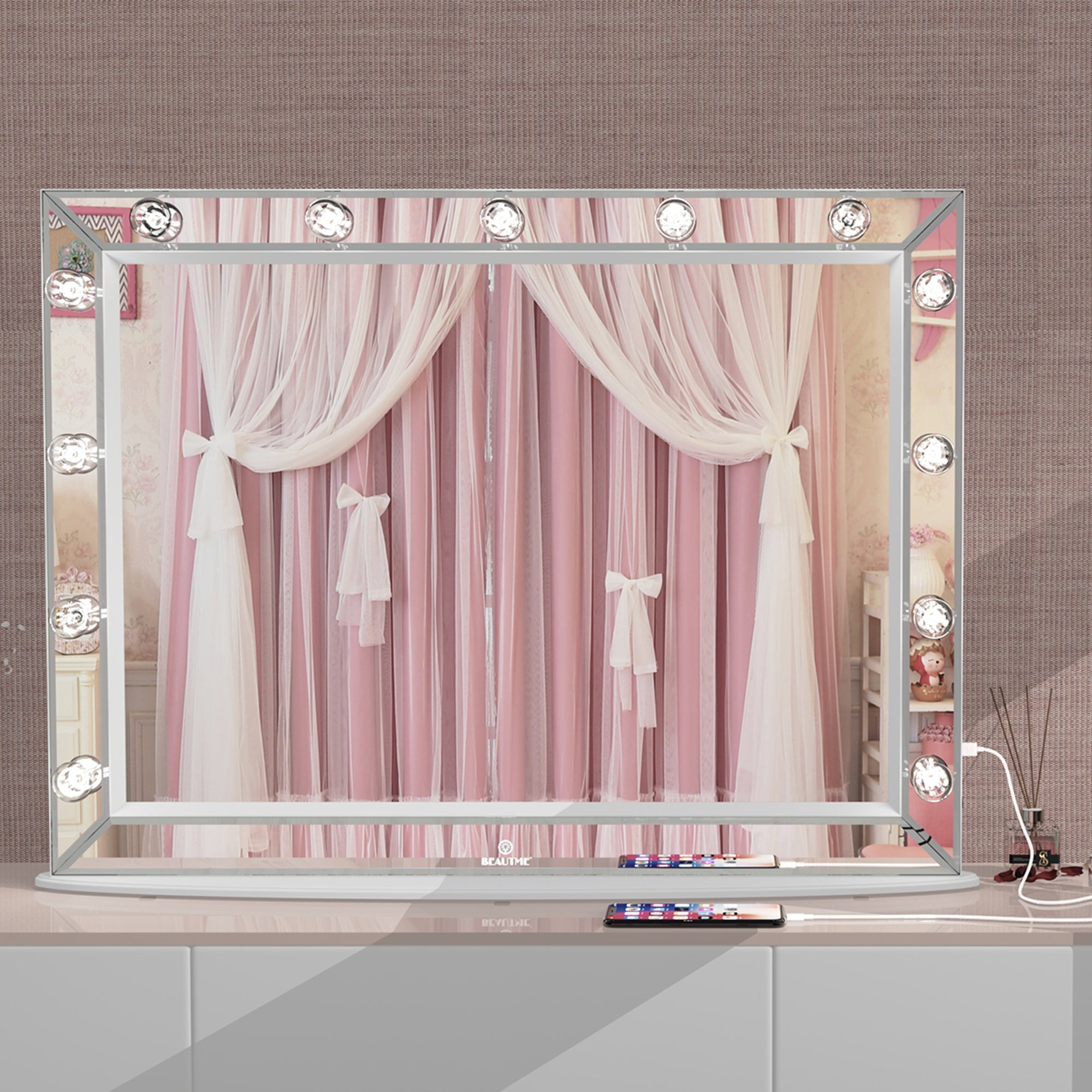 40 inch Rectangular Framed Wall Mounted LED Bathroom Vanity Mirror with Bulbs
