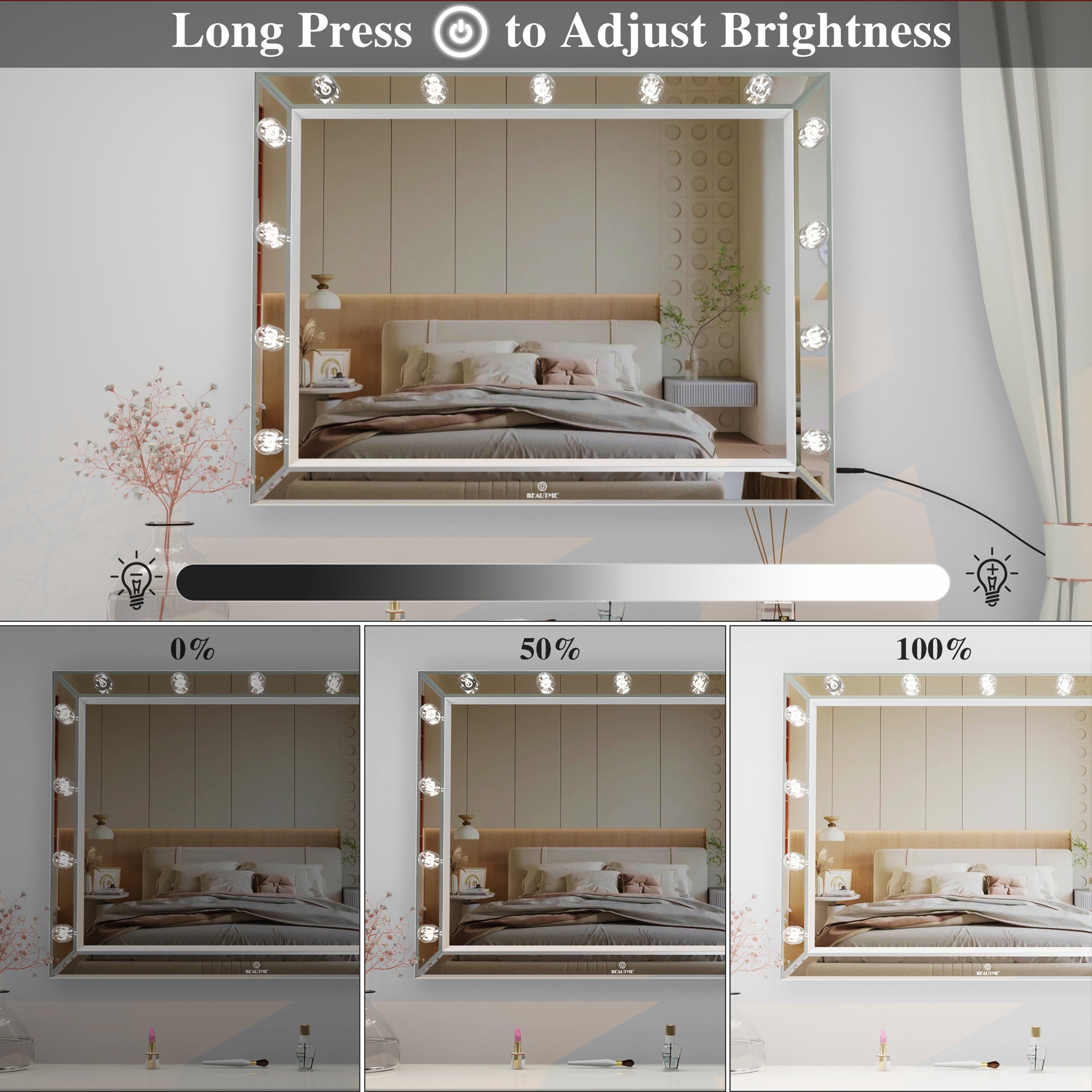 40 inch Rectangular Framed Wall Mounted LED Bathroom Vanity Mirror with Bulbs