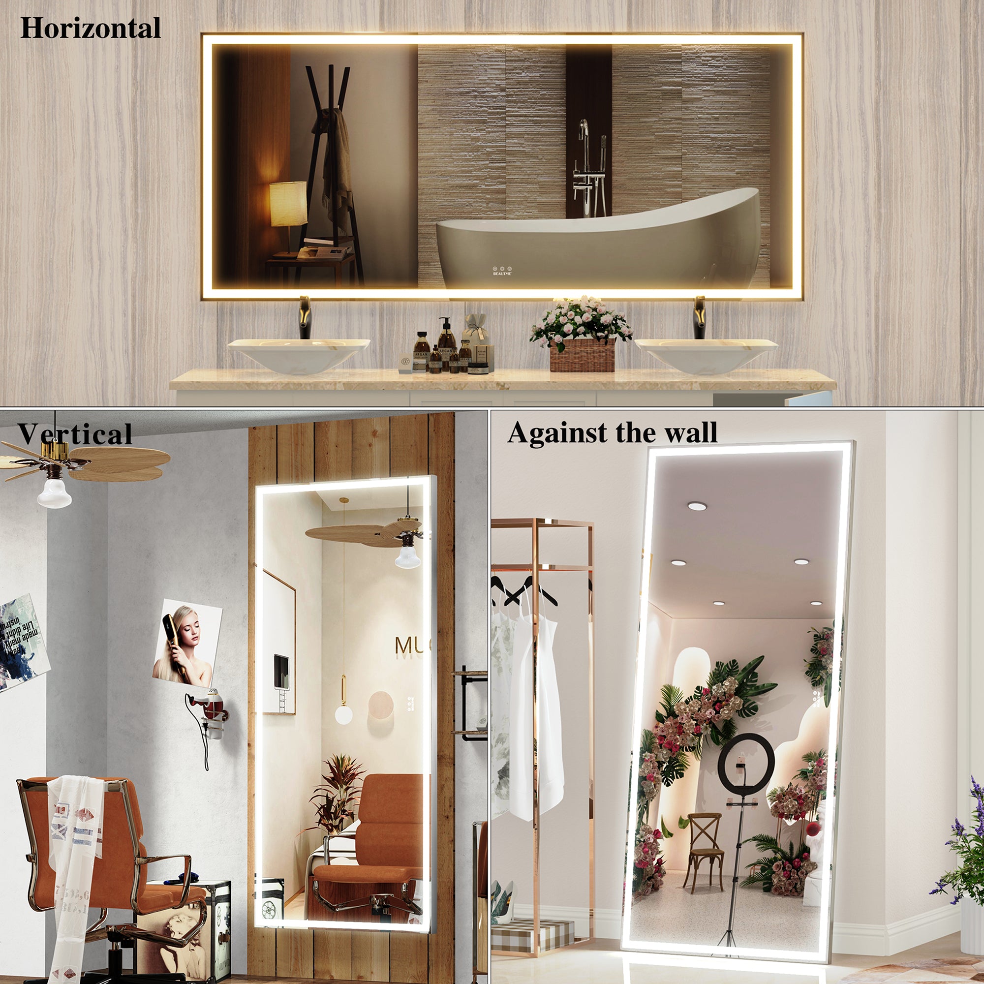 Rectangular Framed Wall Mounted LED Bathroom Vanity Mirror